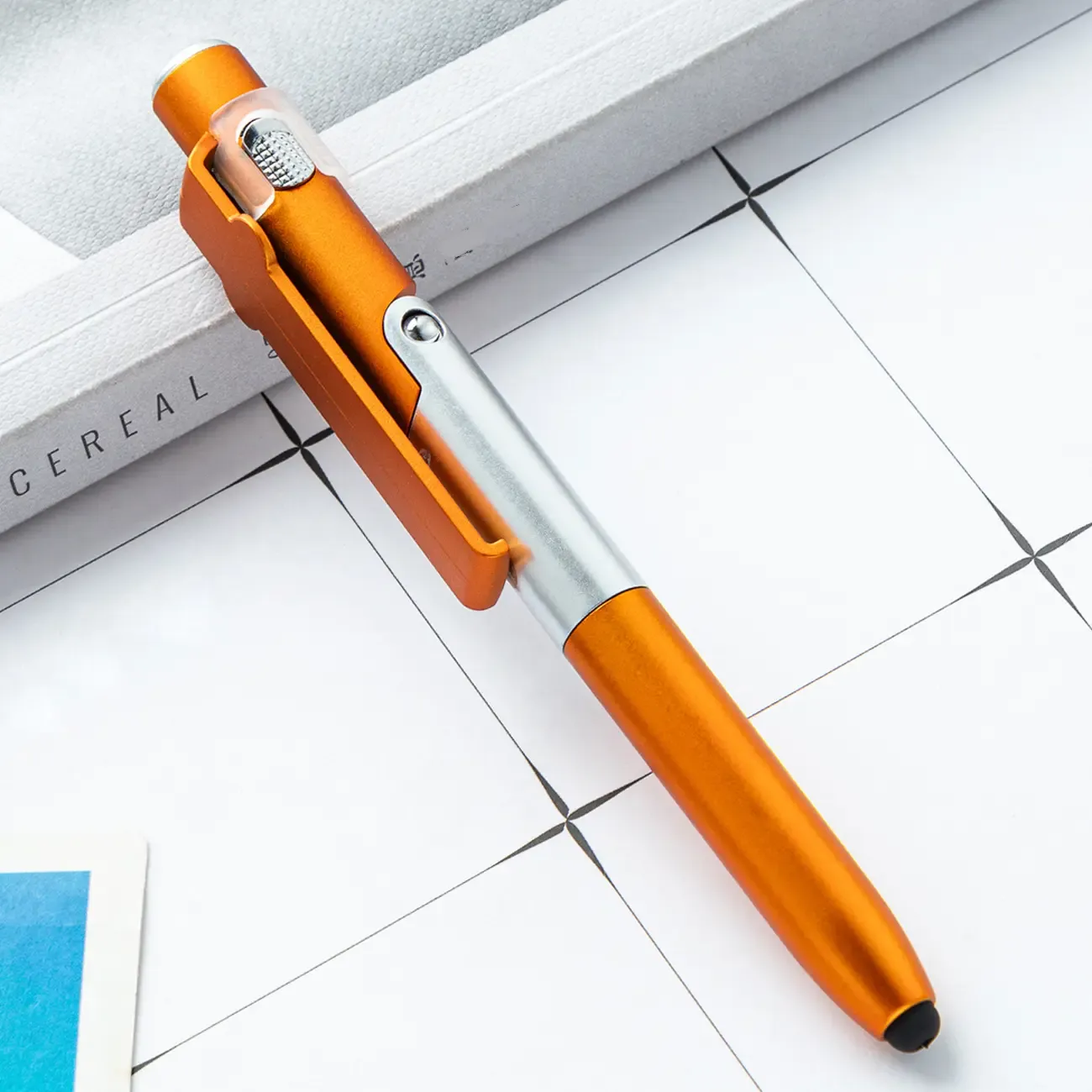 4-in-1 Ballpoint Pen with Stylus,Phone Holder,and LED Light 1