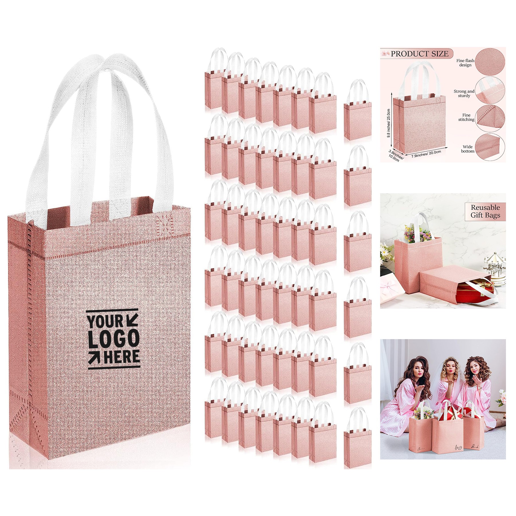 7.9 x 3.9 x 9.8 Inches Metallic Tote with Handles Glitter Gift Bag 1