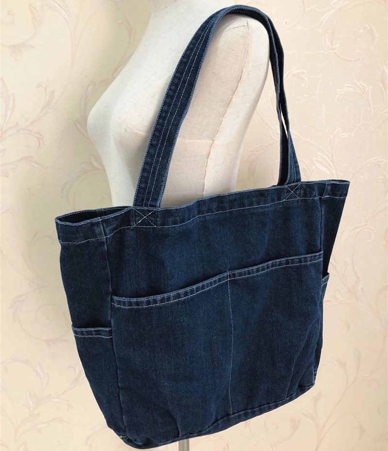 Denim Men'S And Women'S Canvas Large Tote Bag 1