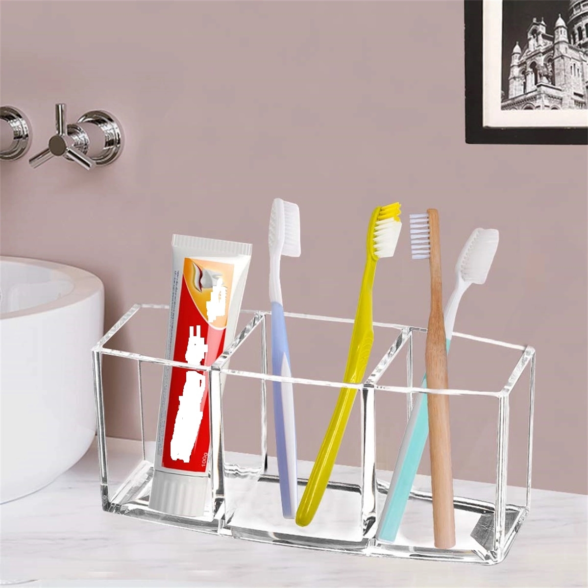 Clear Makeup Brush Holder Organizer with 3 Slots 2