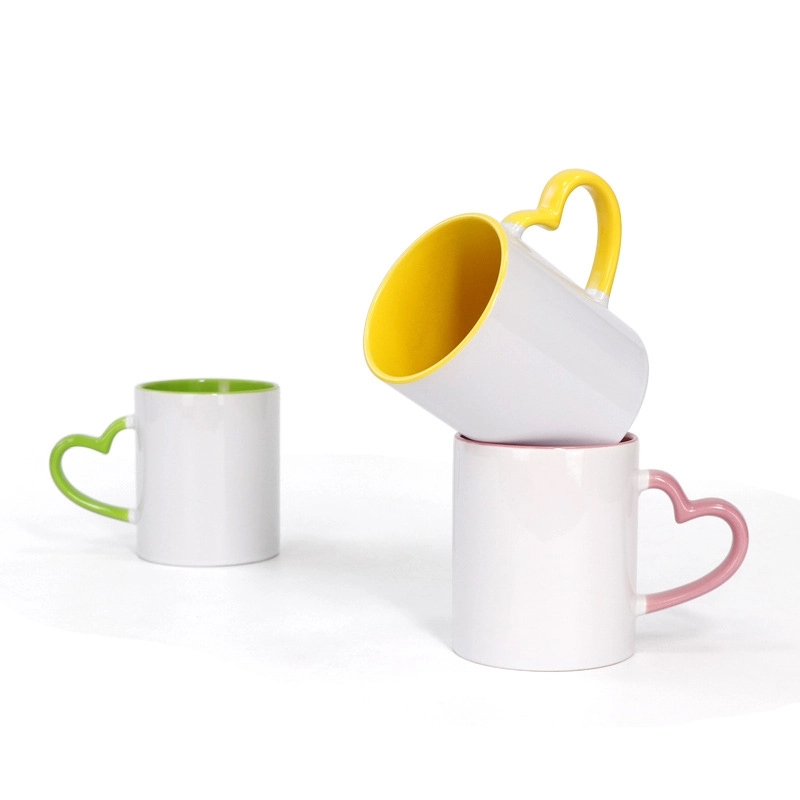 Full Color Heart-shaped Handle 11 oz Ceramic Sublimated Cups 10