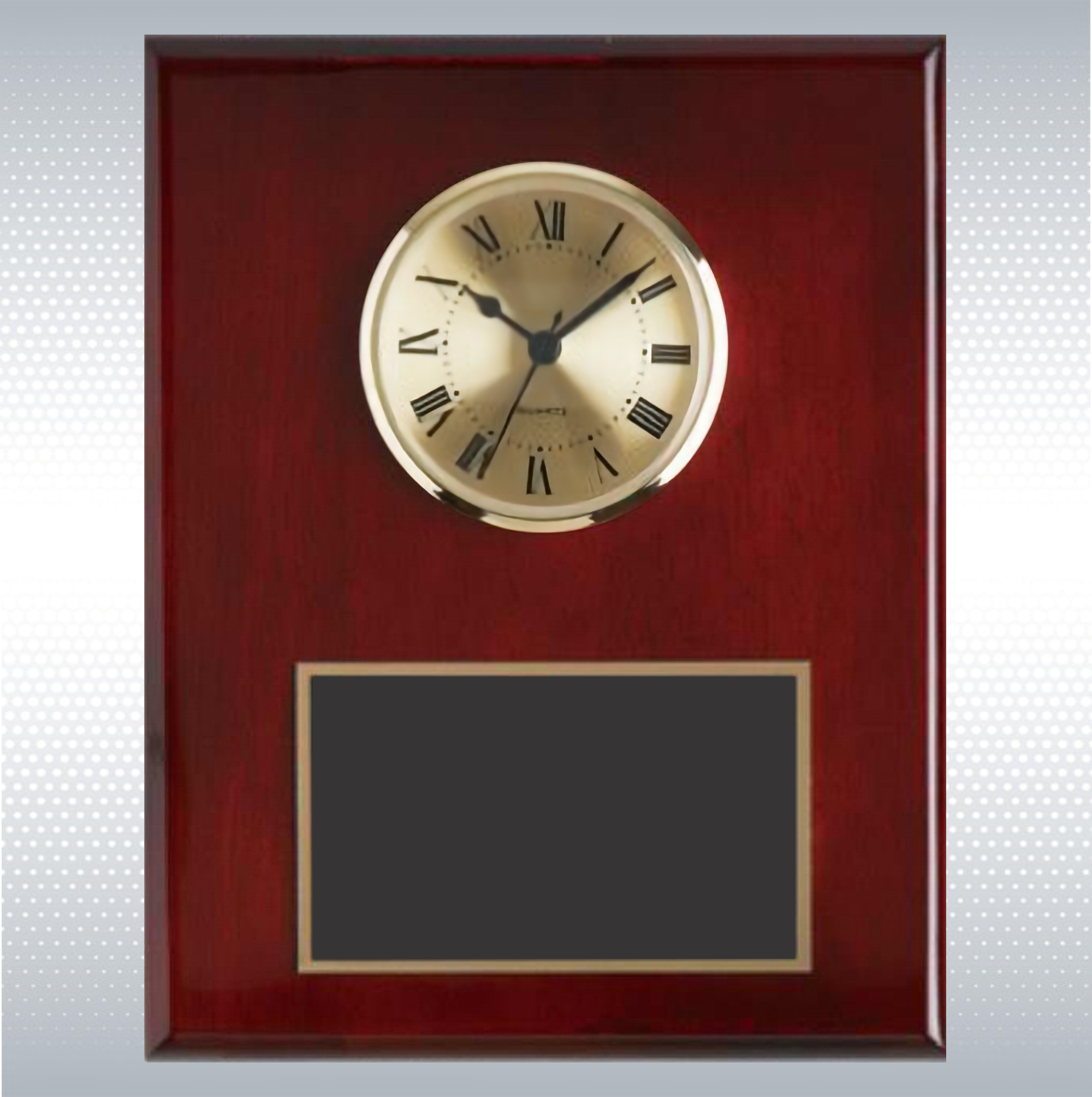 Piano Finish Solid Wood Plaque W/ Clock 12