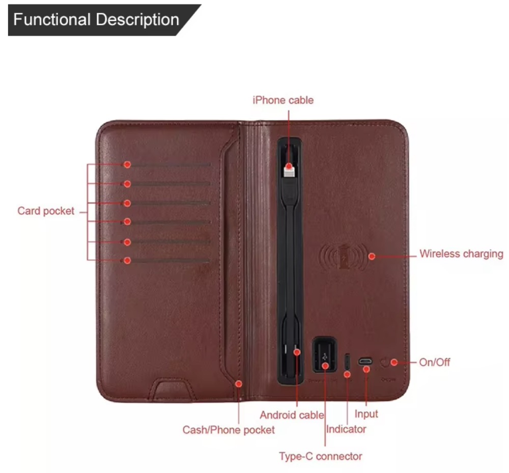 PU Leather Wallet With Power Bank 3