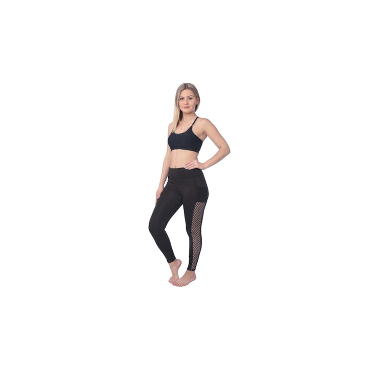 Women's High Waist Performance Sport Leggings - Black Pocket Large 2