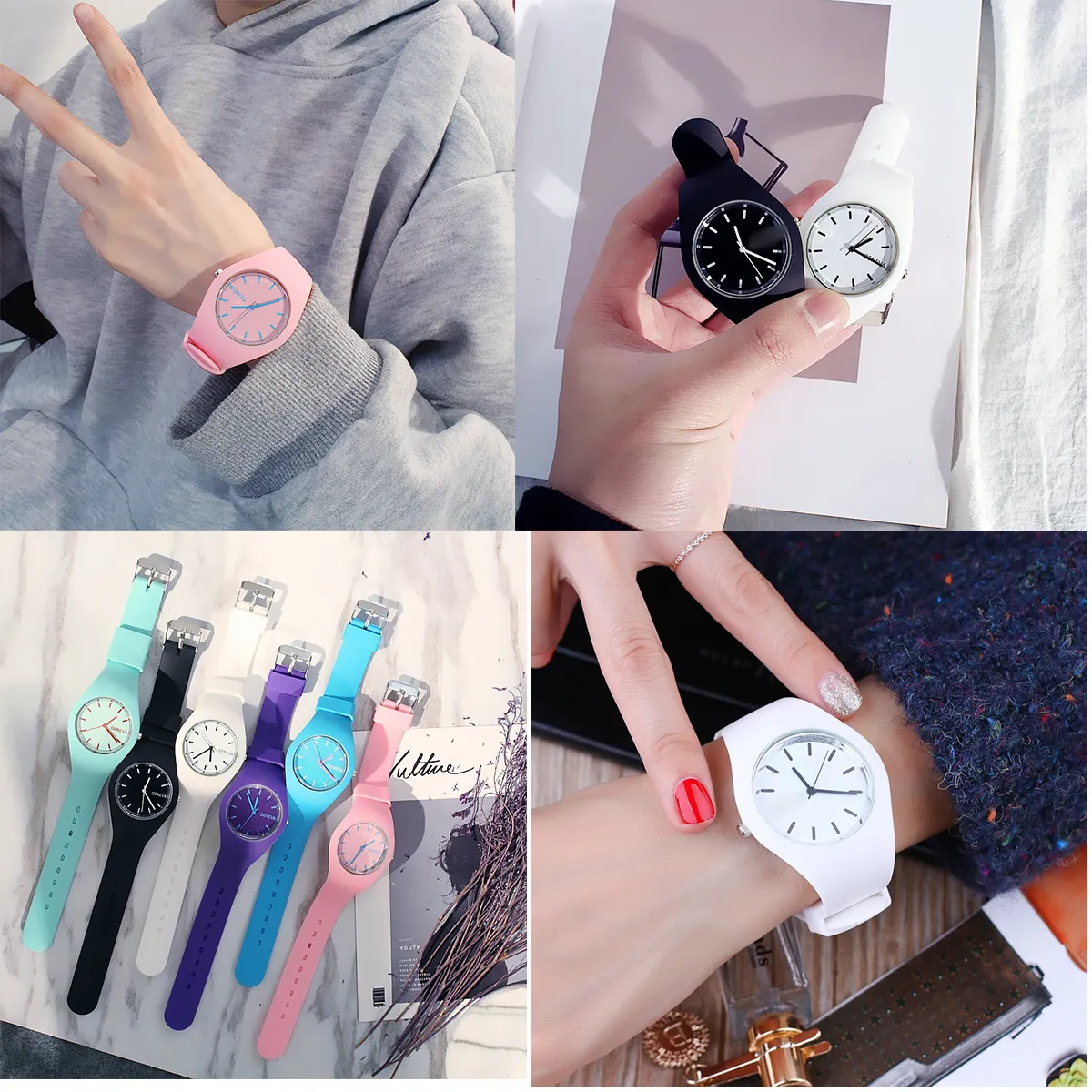 Men Women Children Leisure Quartz Sports Jelly Color Watch 4