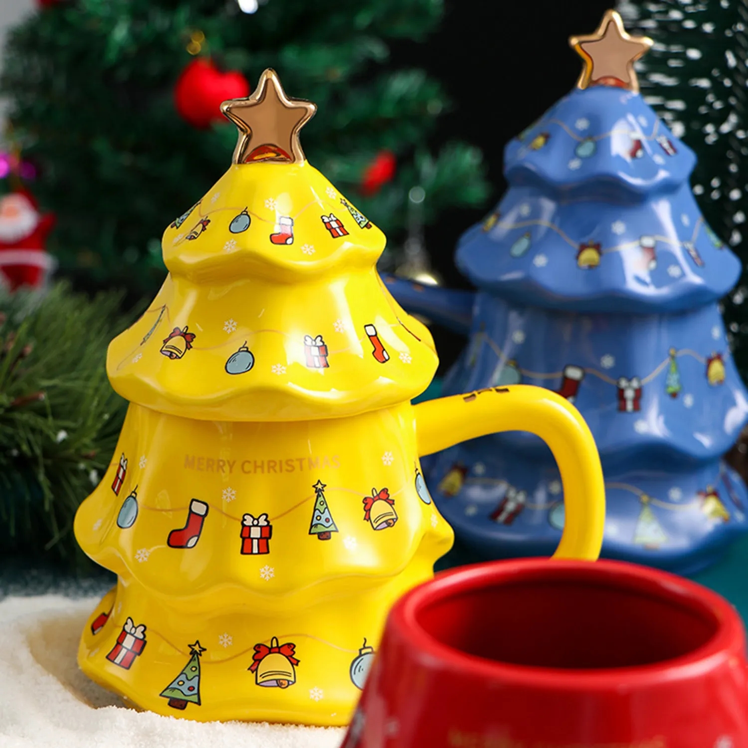 Christmas Tree Ceramic Mug with Lid 4