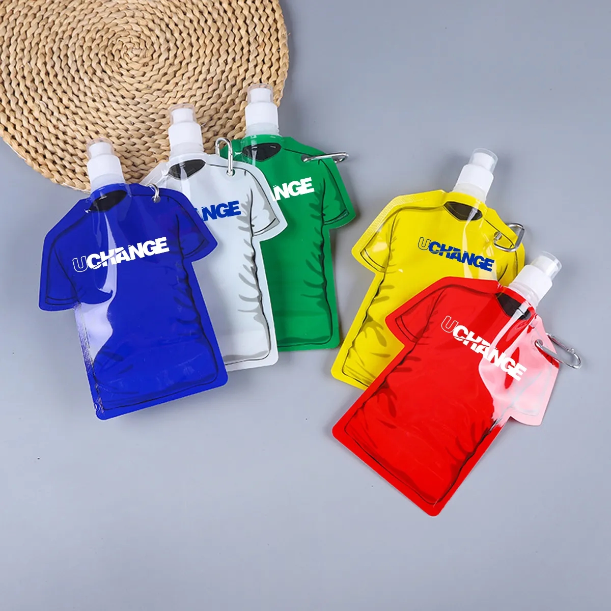 T Shirt Shaped Collapsible Water Bottle With Carabiner 1