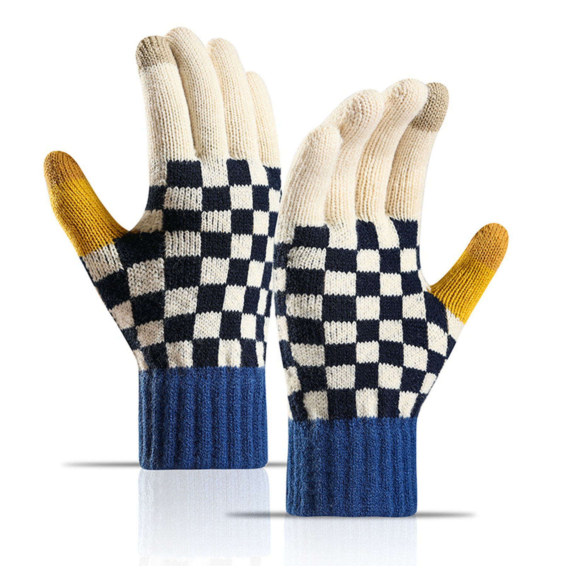 Touchscreen Striped and Checkered Knit Gloves 5