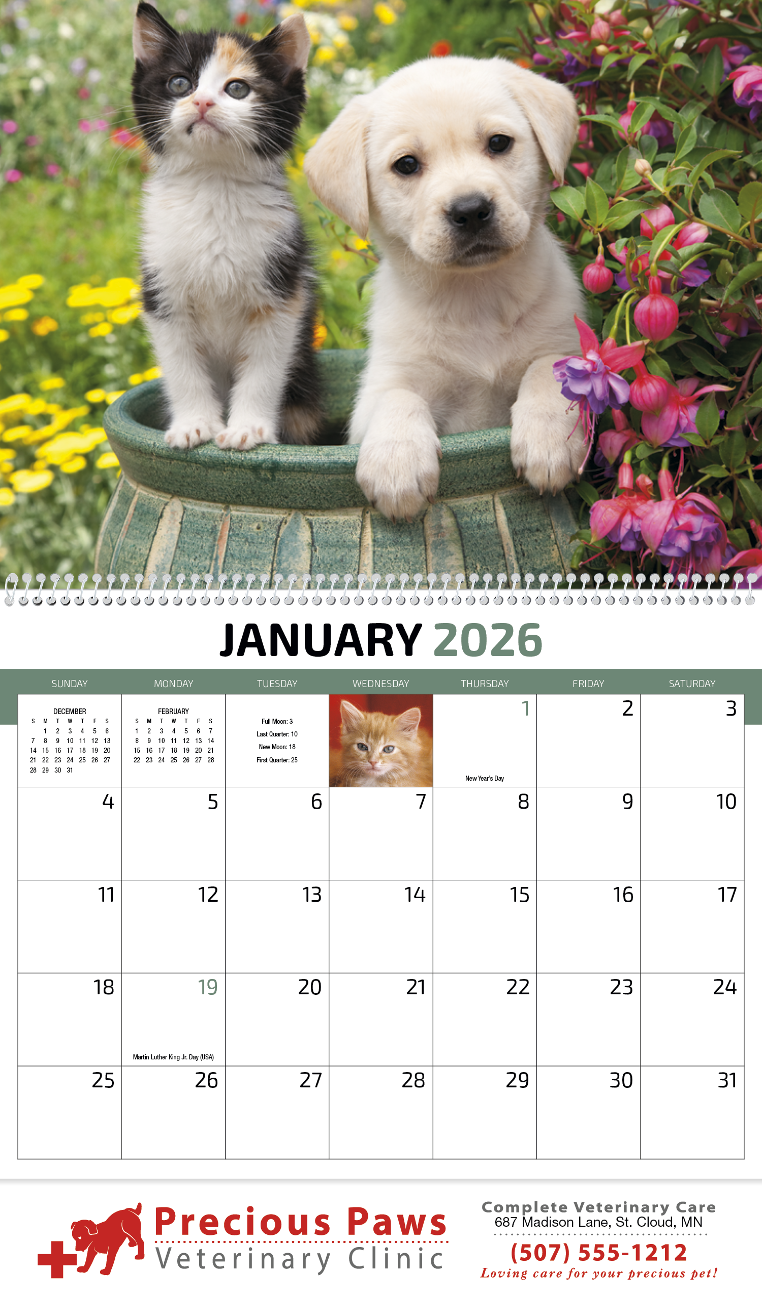 HotLine® Products Four Paws Appointment Calendar - Spiral 16