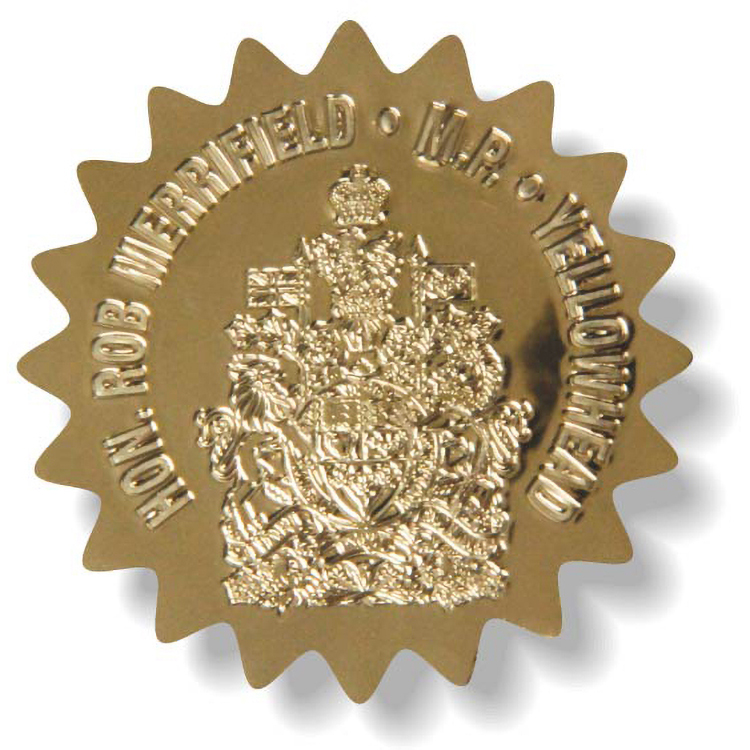 Custom Debossed Gold Polyester Decal, Non-Printed, 4.1 to 7 Sq/in