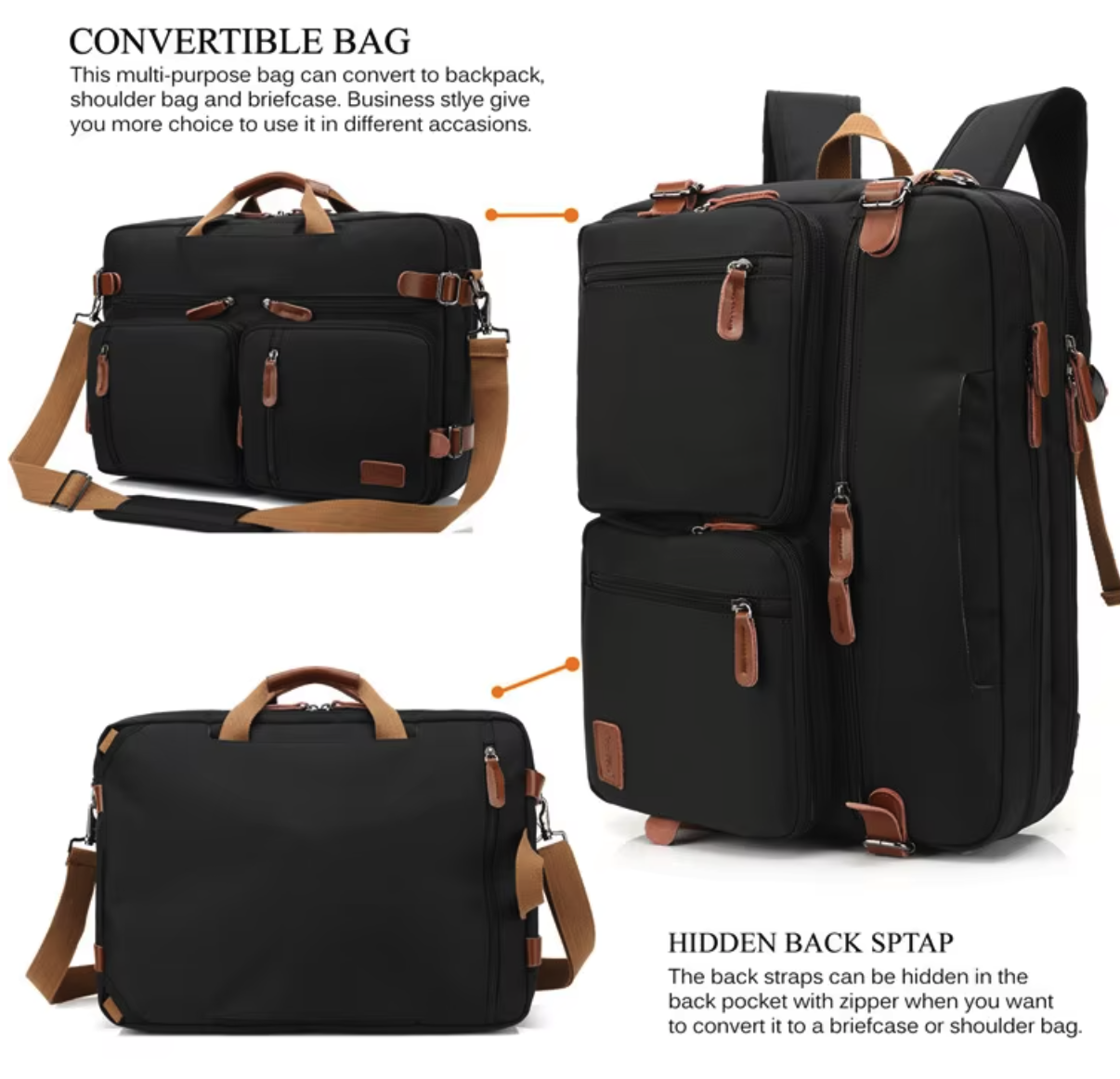 3 in 1 Computer Bag for Men 17.3 Inch Laptop Backpack 5
