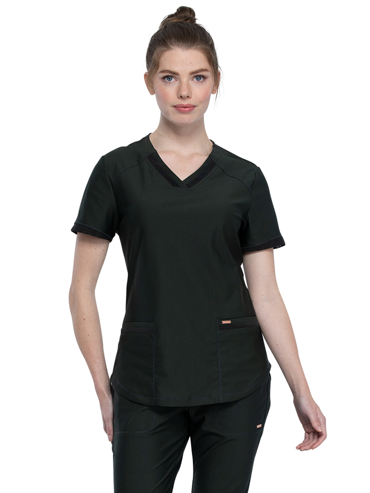 Cherokee - Form - Women's 2-Pocket Curved Hemline V-Neck Top 43