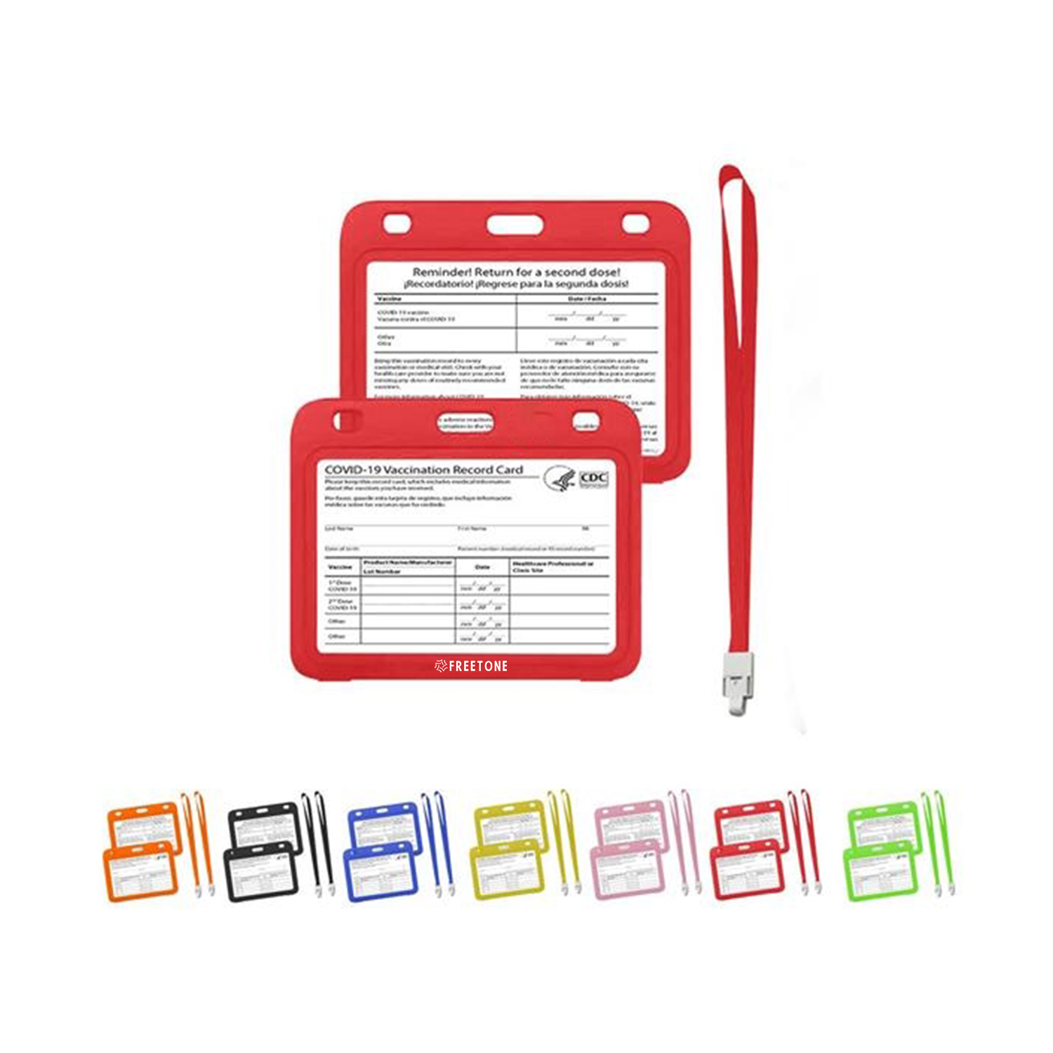 Multi-color Clear CDC Vaccine Card Sleeve & Lanyard 2