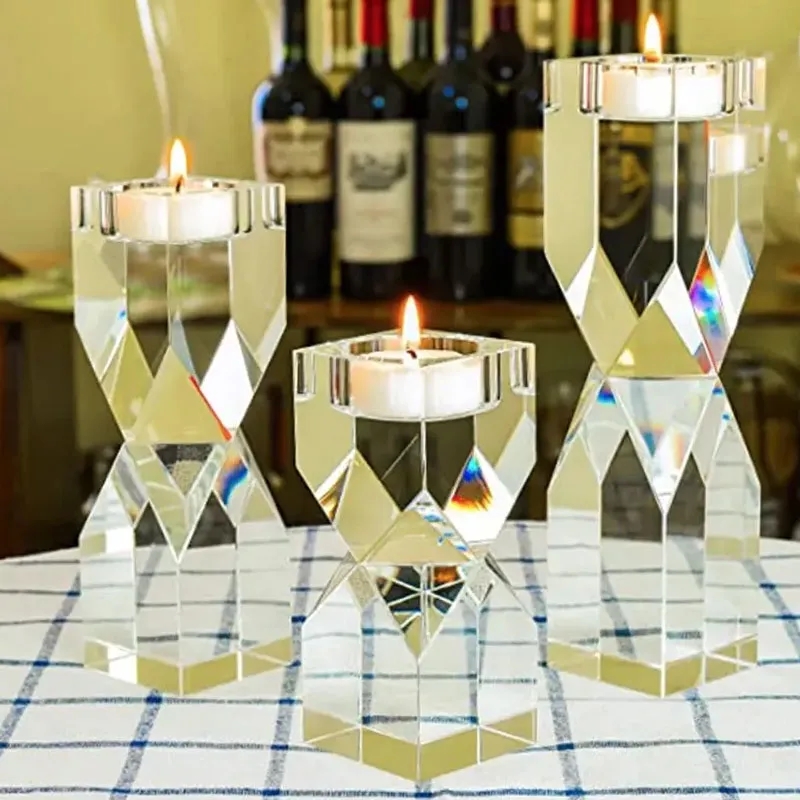 Square Diamond Cut Crystal Candle Holder 1