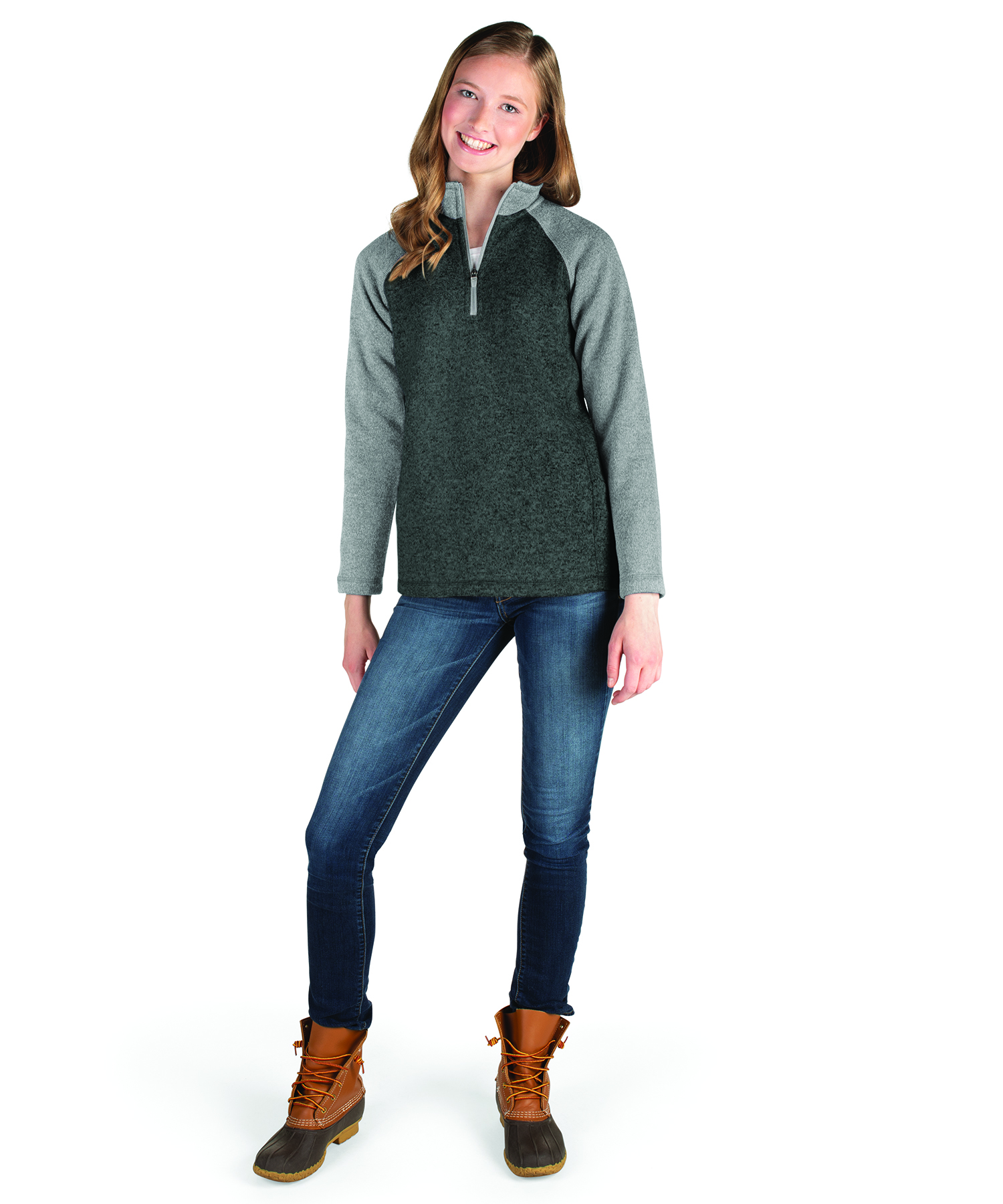 Women's Quarter Zip Color Blocked Heathered Fleece