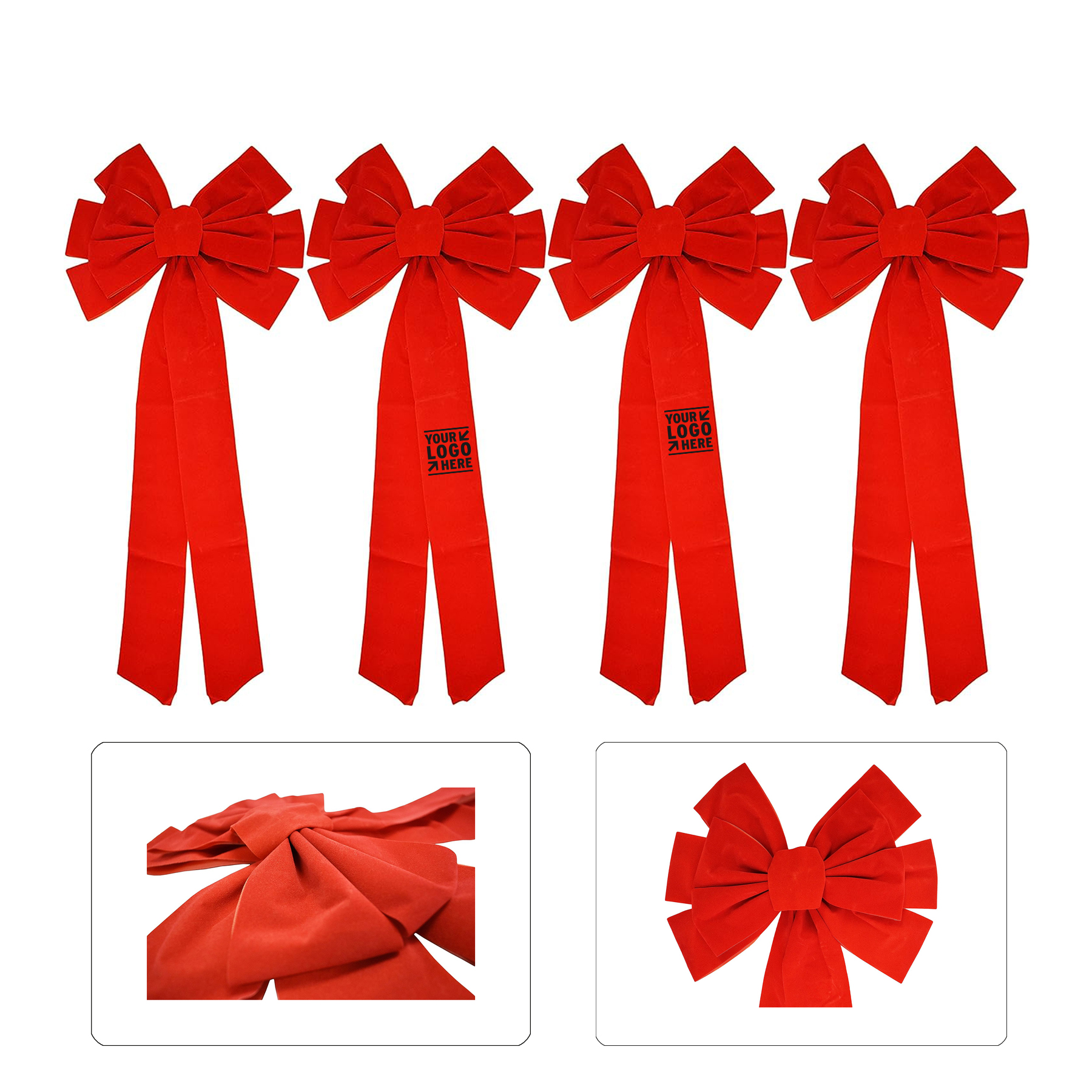 26" x 11.5" 10-Loop Holiday Christmas Decoration Red Velvet Bow  2