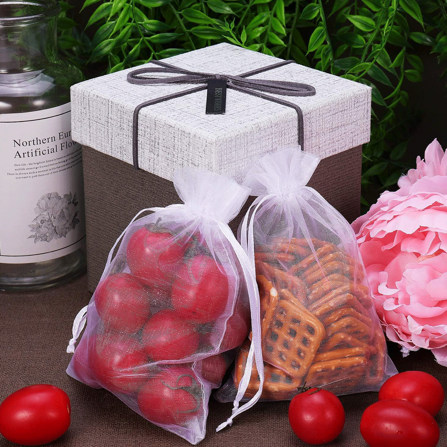 Wedding Gift Party White Organza Mesh Drawstring Bag 7