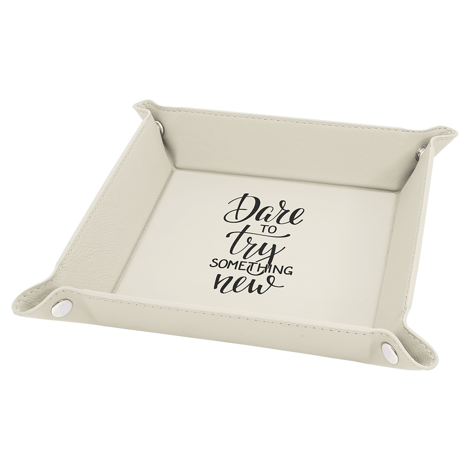 6" x 6" White Leatherette Snap Up Tray with Silver Snaps 2