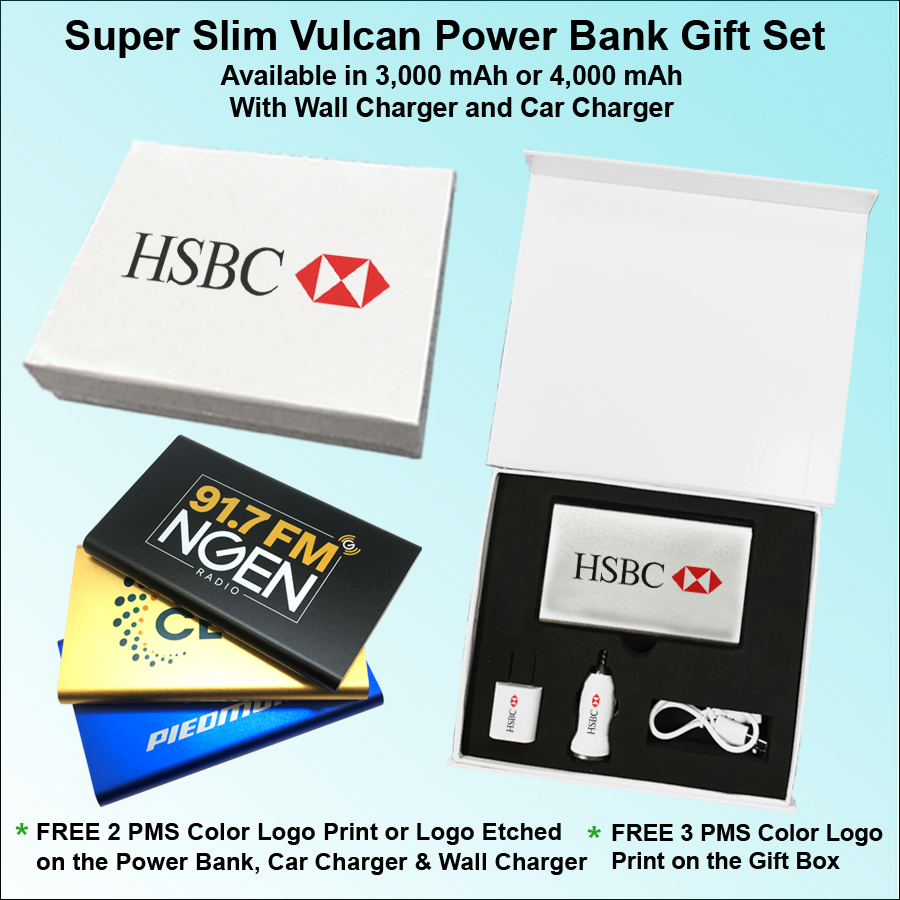 Super Slim Vulcan Power Bank Gift Set - 4000 mAh
