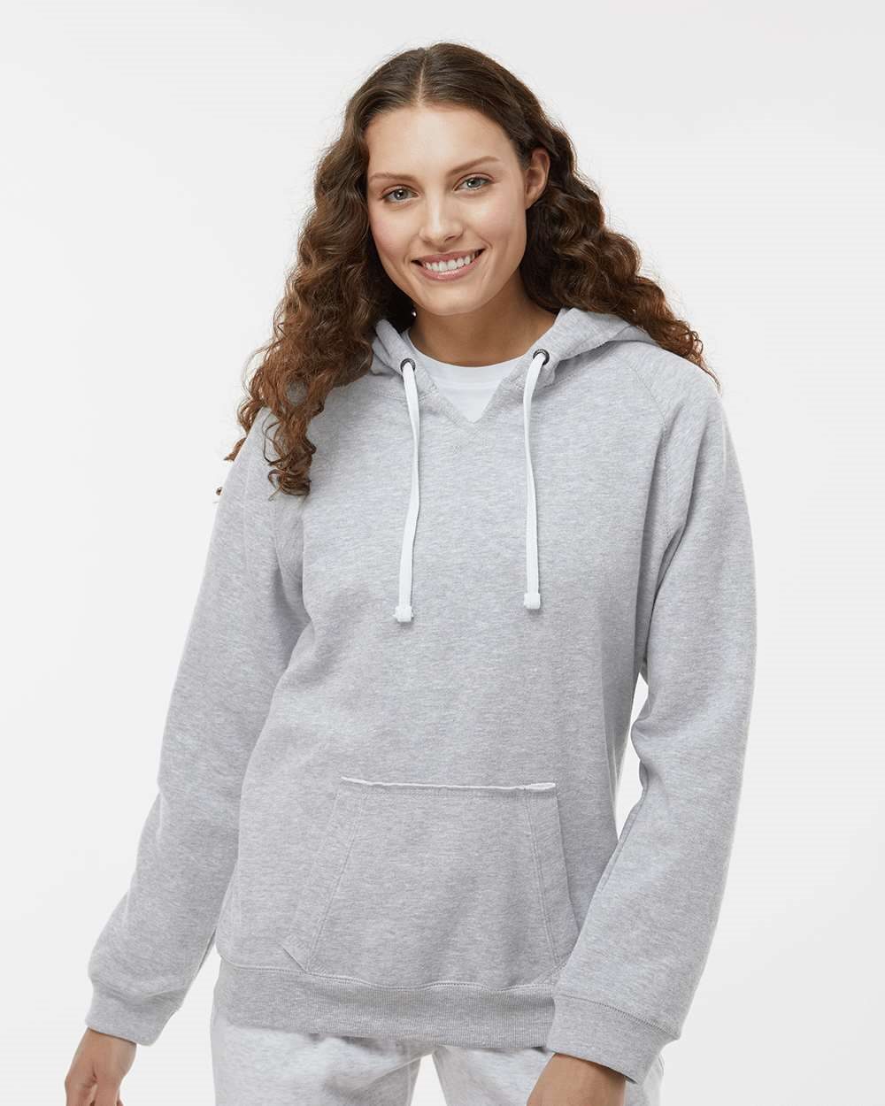 Women's Sueded V-Neck Hooded Sweatshirt - 8836 15