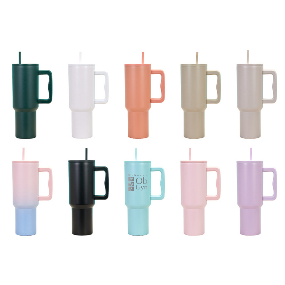 40 OZ Double Walls Stainless Steel Auto Tumbler With Straw And Handle 1