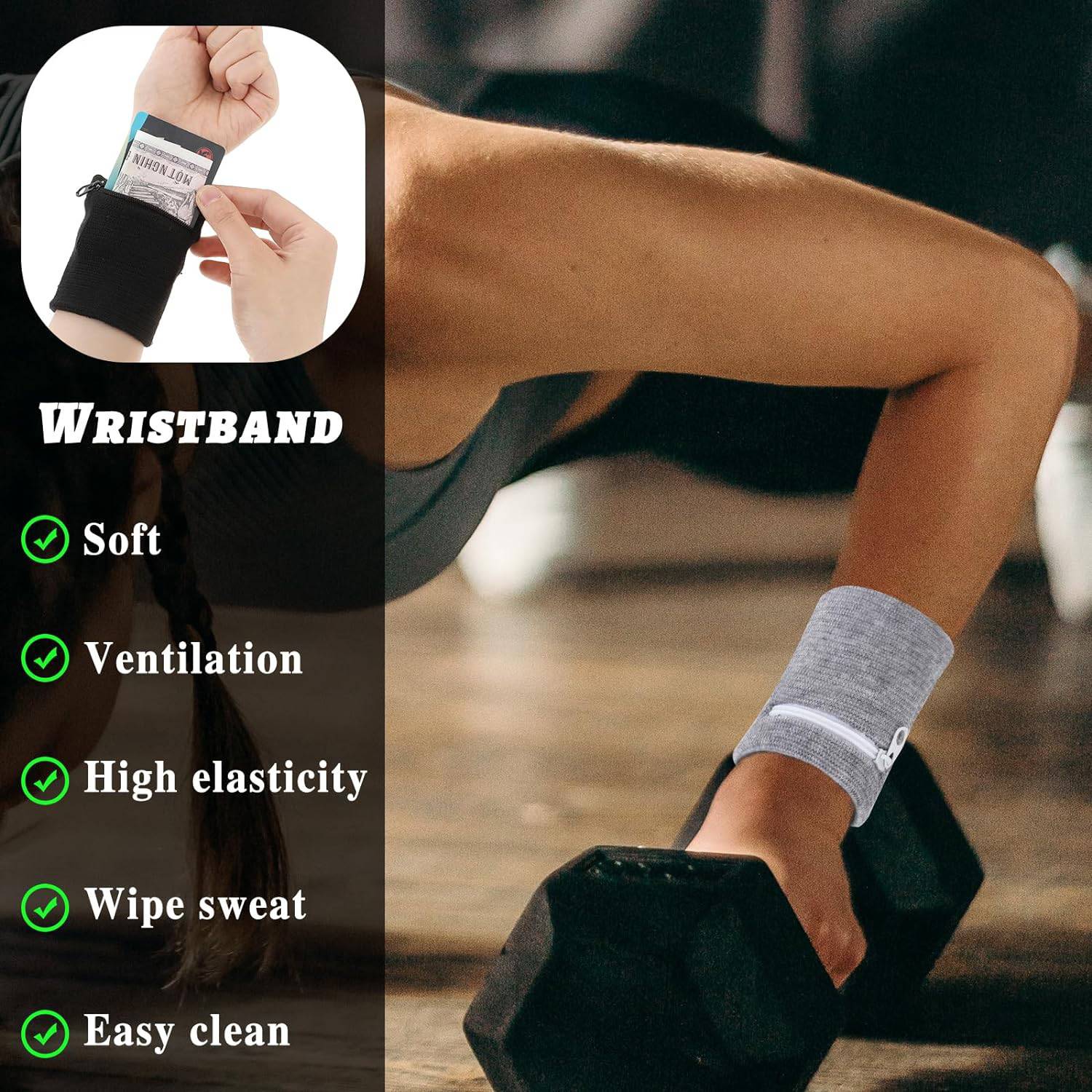 Unisex Sports Polyester Wristbands W/ Zipper Pocket 6