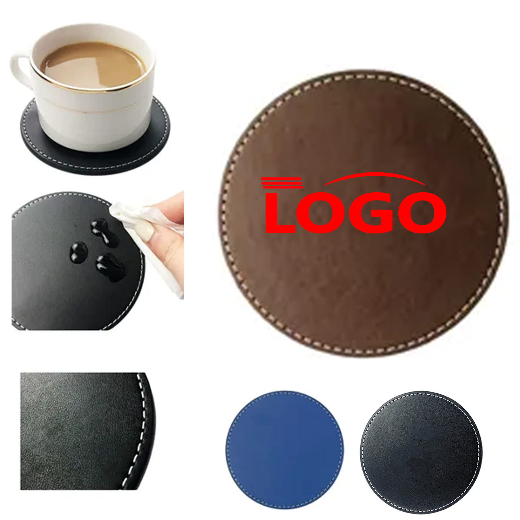 Custom PU Leather Stylish Spill Resistant Drink Mat 2