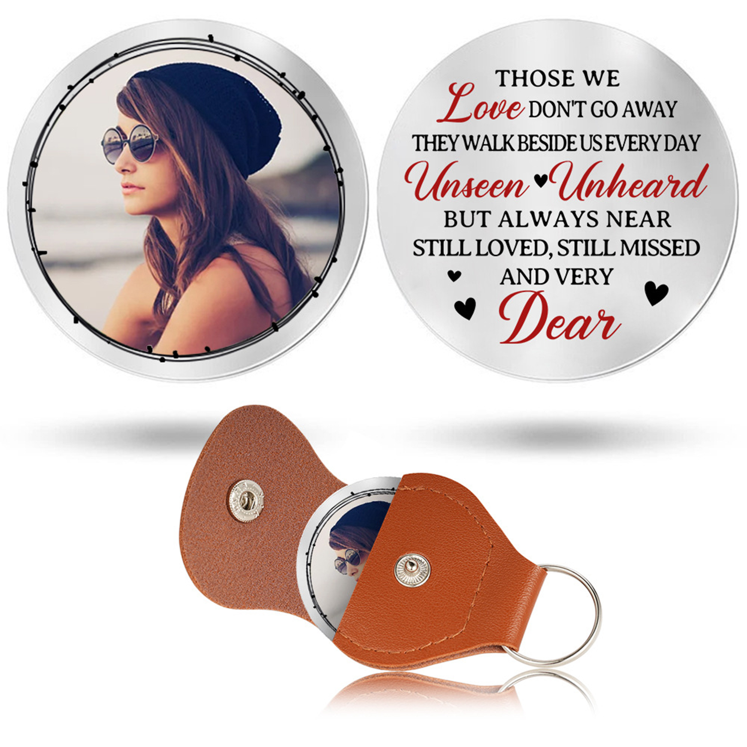 Engraved Stainless Steel Decision Coin PU Leather Keychain 1