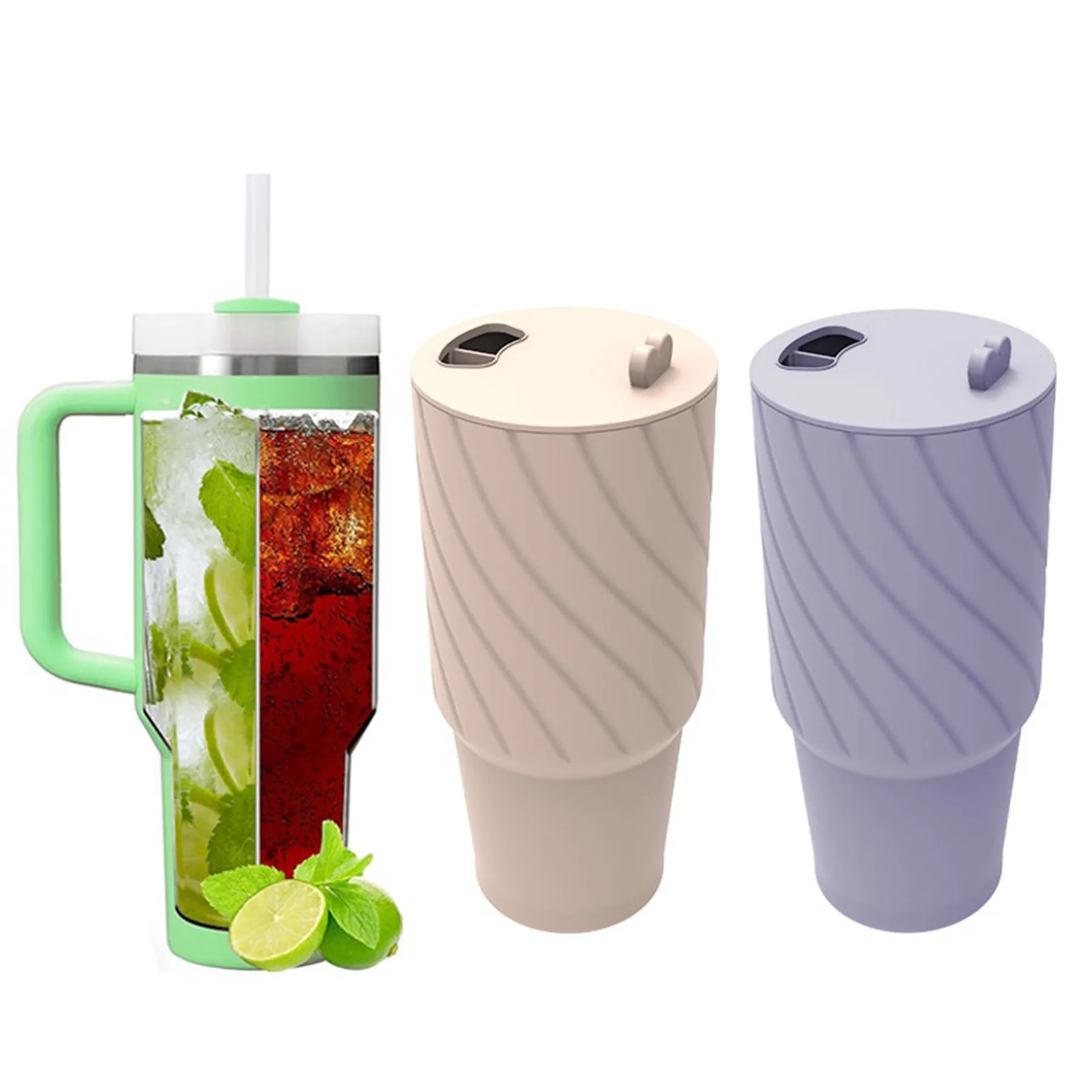 2 in 1 Silicone 40 Oz Drink Separator Cup Liner with Lid 8
