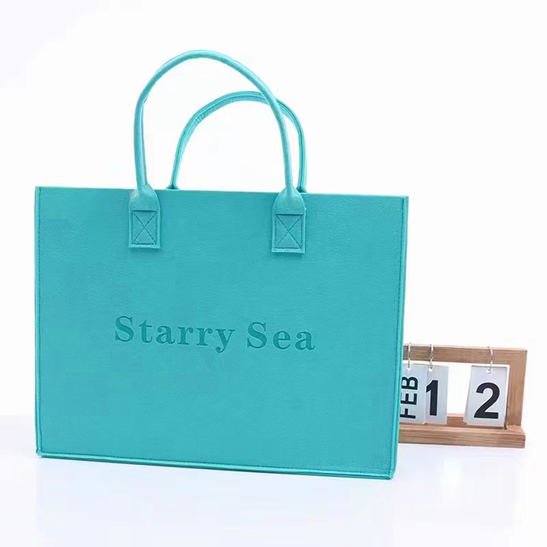 Blue Felt Tote Shopping Bag Handbag 2