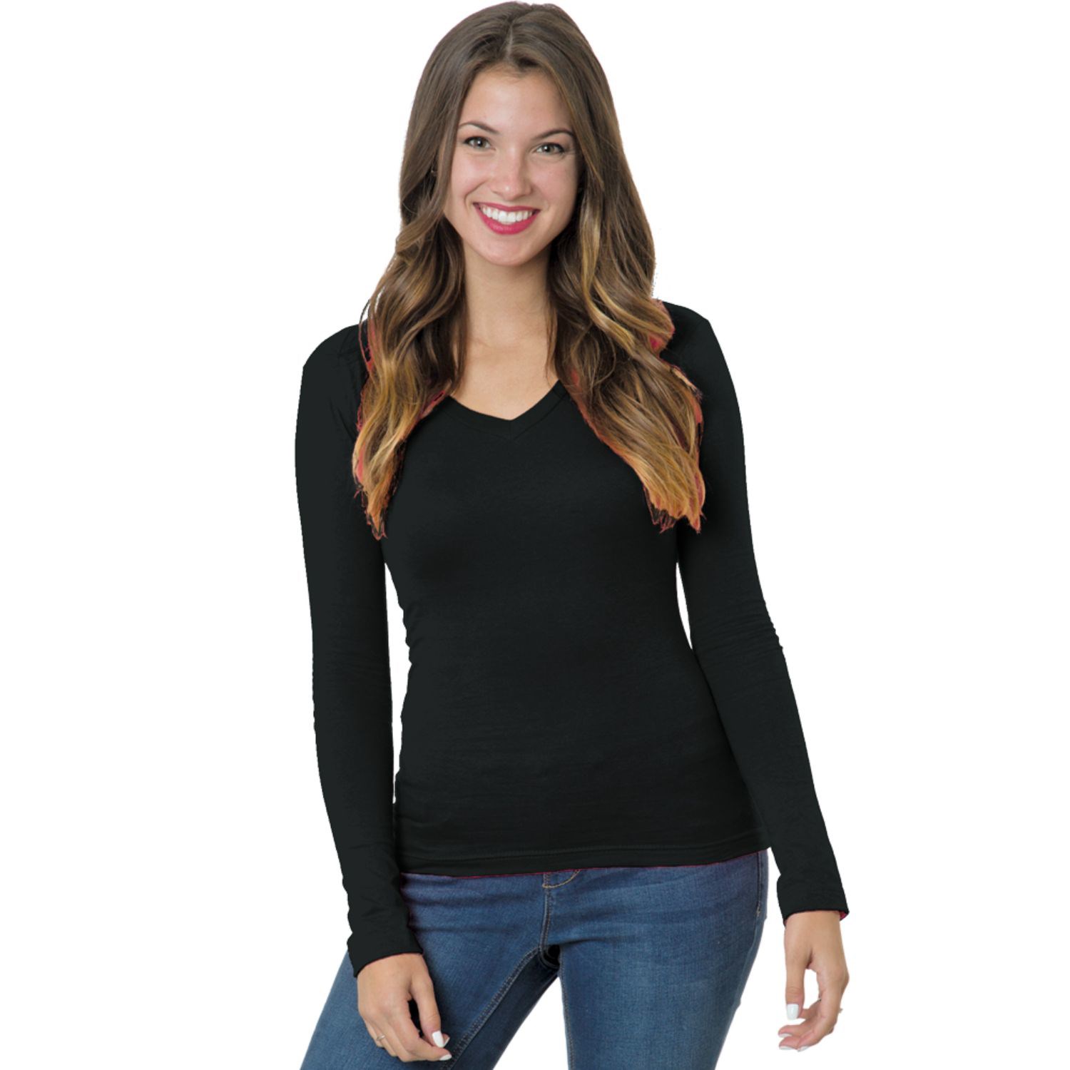 USA-Made Junior Long Sleeve Deep V-Neck