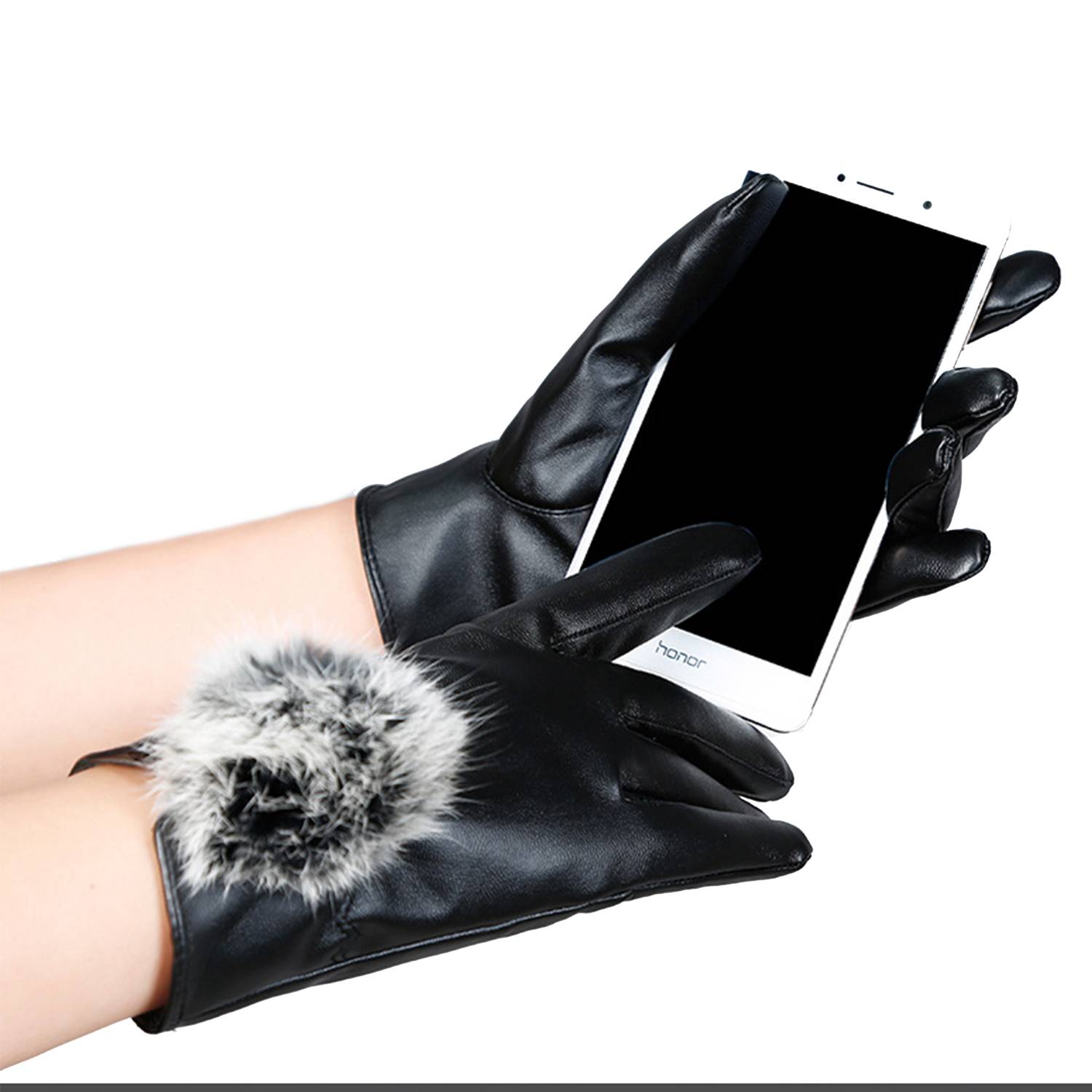 Women Touch Screen Leatherette Warm Gloves 7
