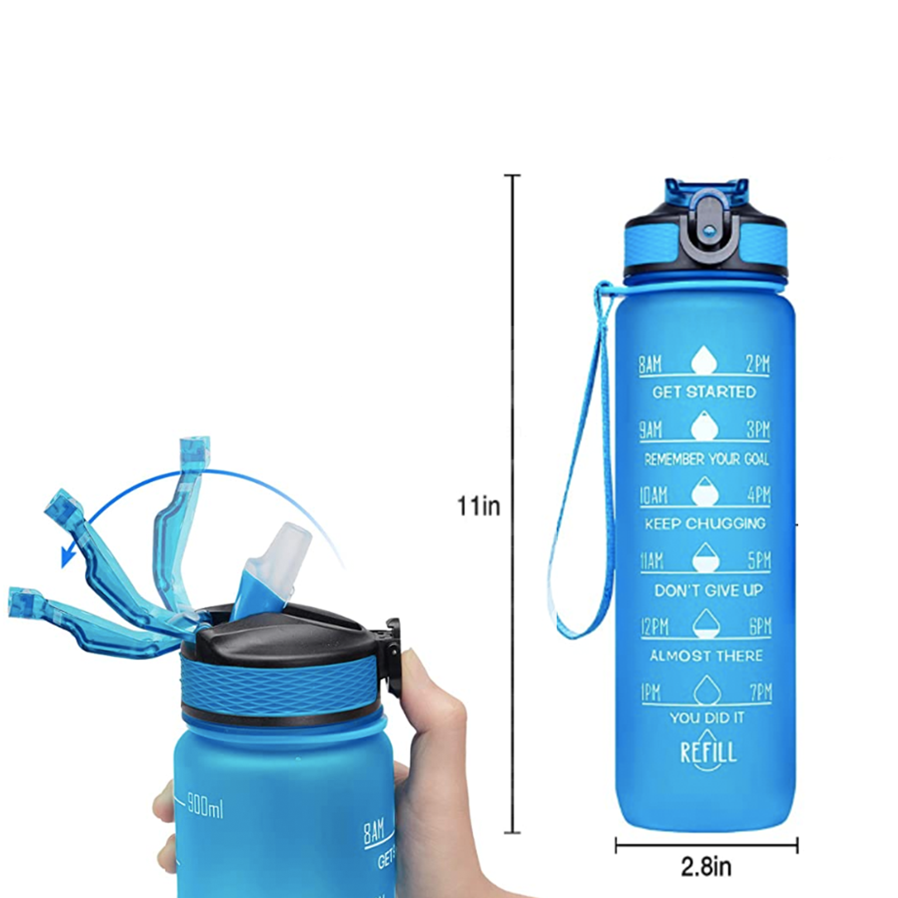 Drinking Water Bottle with Time Marker & Straw 4