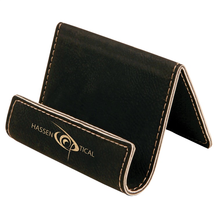 3 1/2" x 2 1/2" Black/Gold Leatherette Holder Easel 10