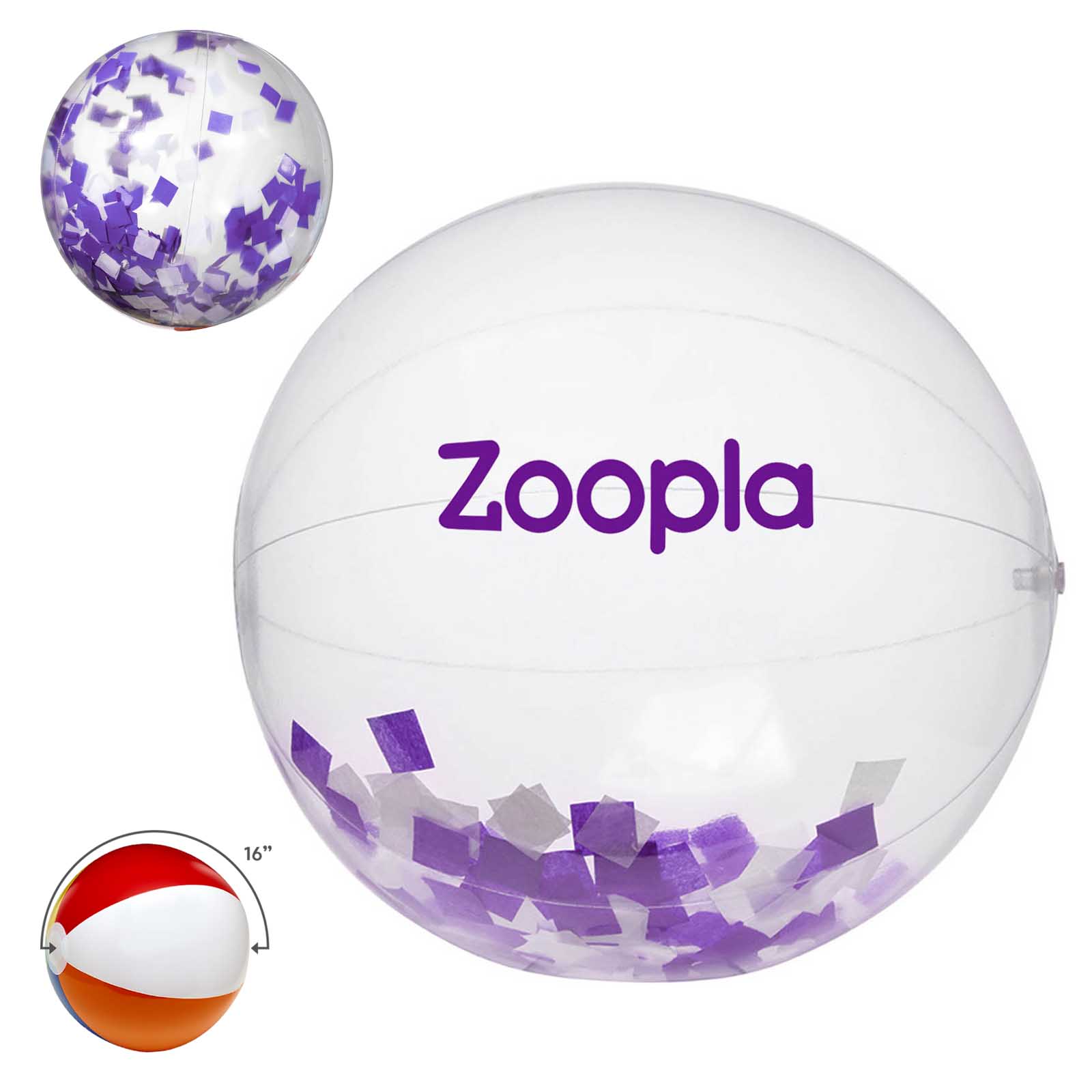 16" Purple and White Confetti Filled Round Clear Beach Ball 1