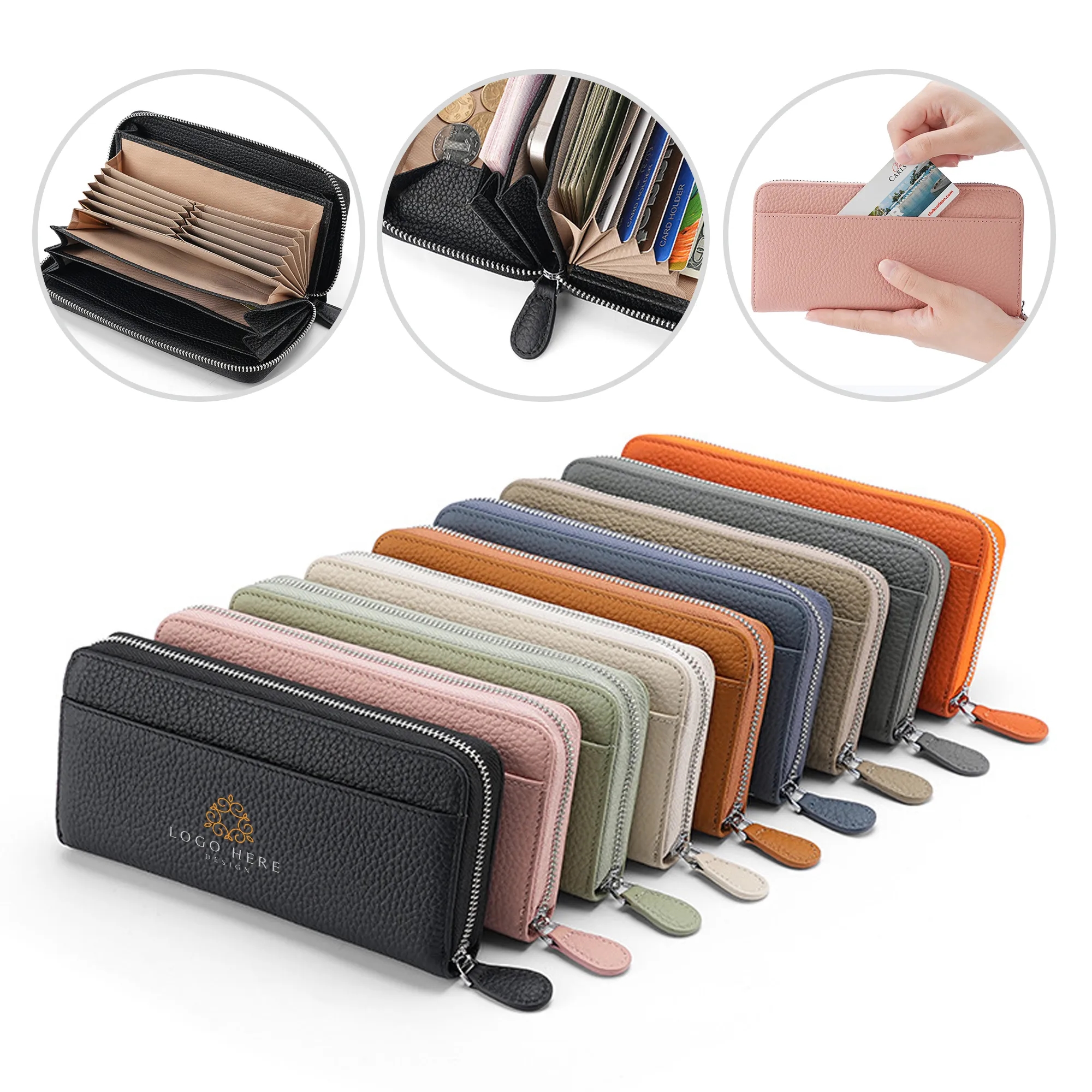 Women's Zippered Long Leather Wallet Card Holder 4