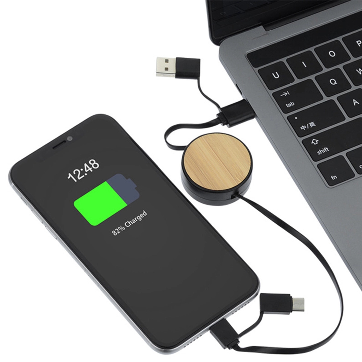 Custom 3-in-1 Advertising Bamboo Retractable Charging Cables 5
