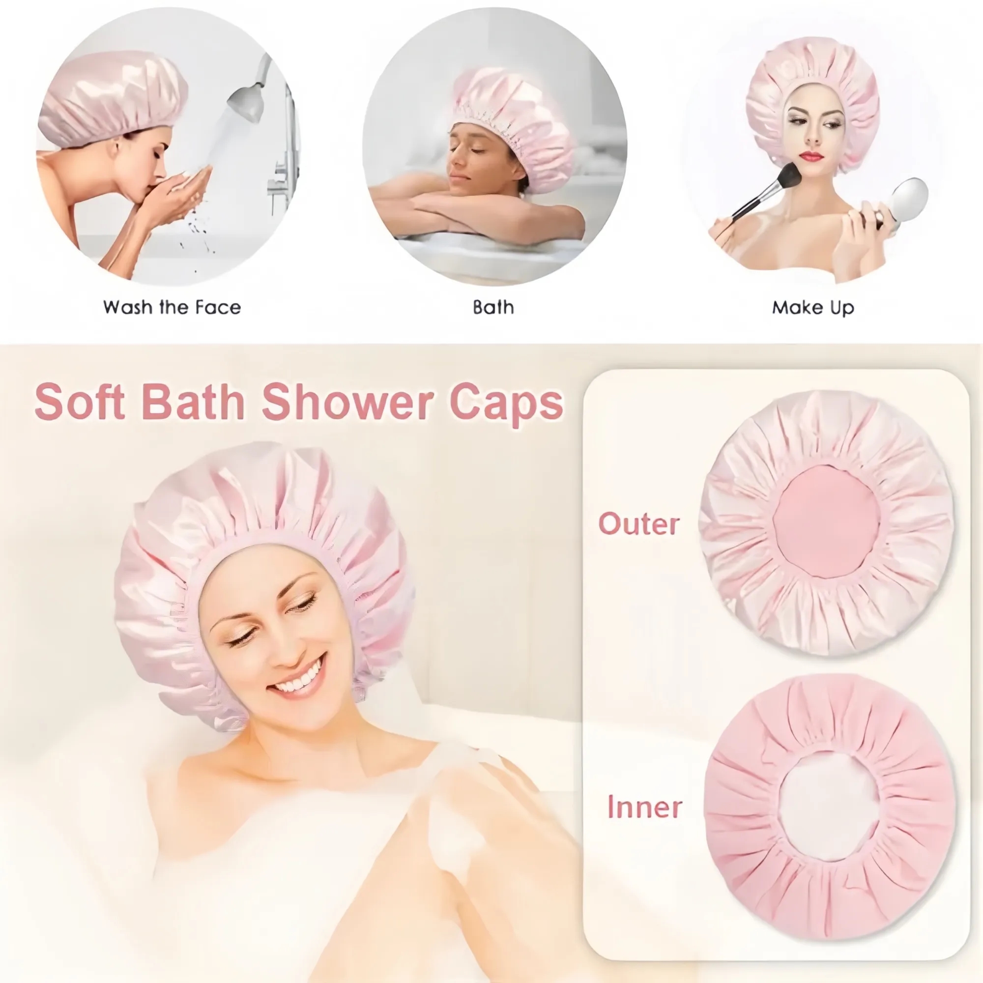 Women's Three-Layer Waterproof Shower Cap 3