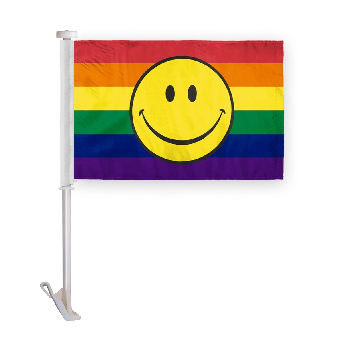10.5" x 15 " Rainbow with smiley face Pride Premium Car Flag 2