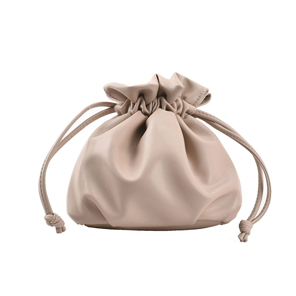 Fashionable Casual Soft Leather Solid Color One-shoulder Drawstring Bucket Bag 2