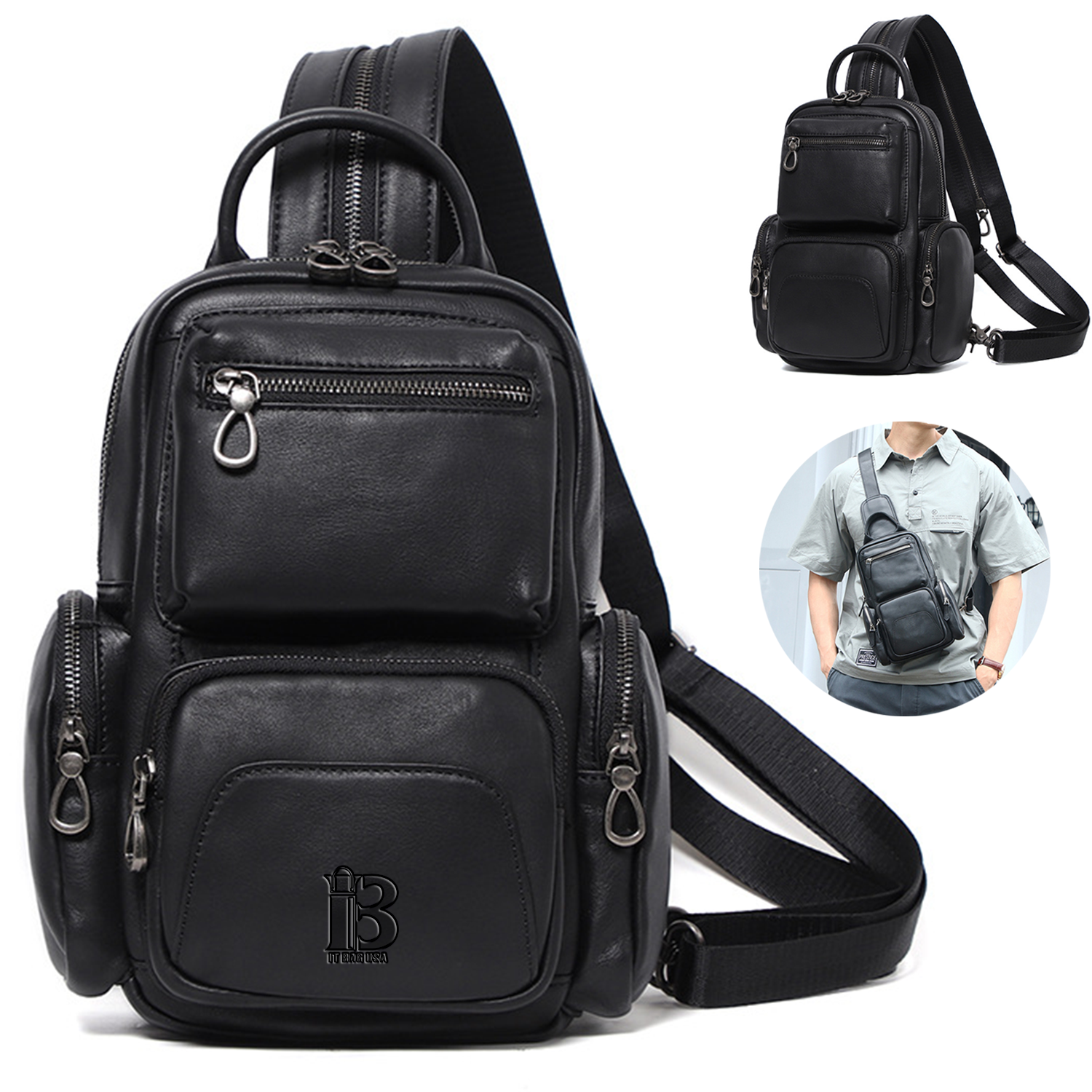 Leather Sling Bag Crossbody Motorcycle Pack 3