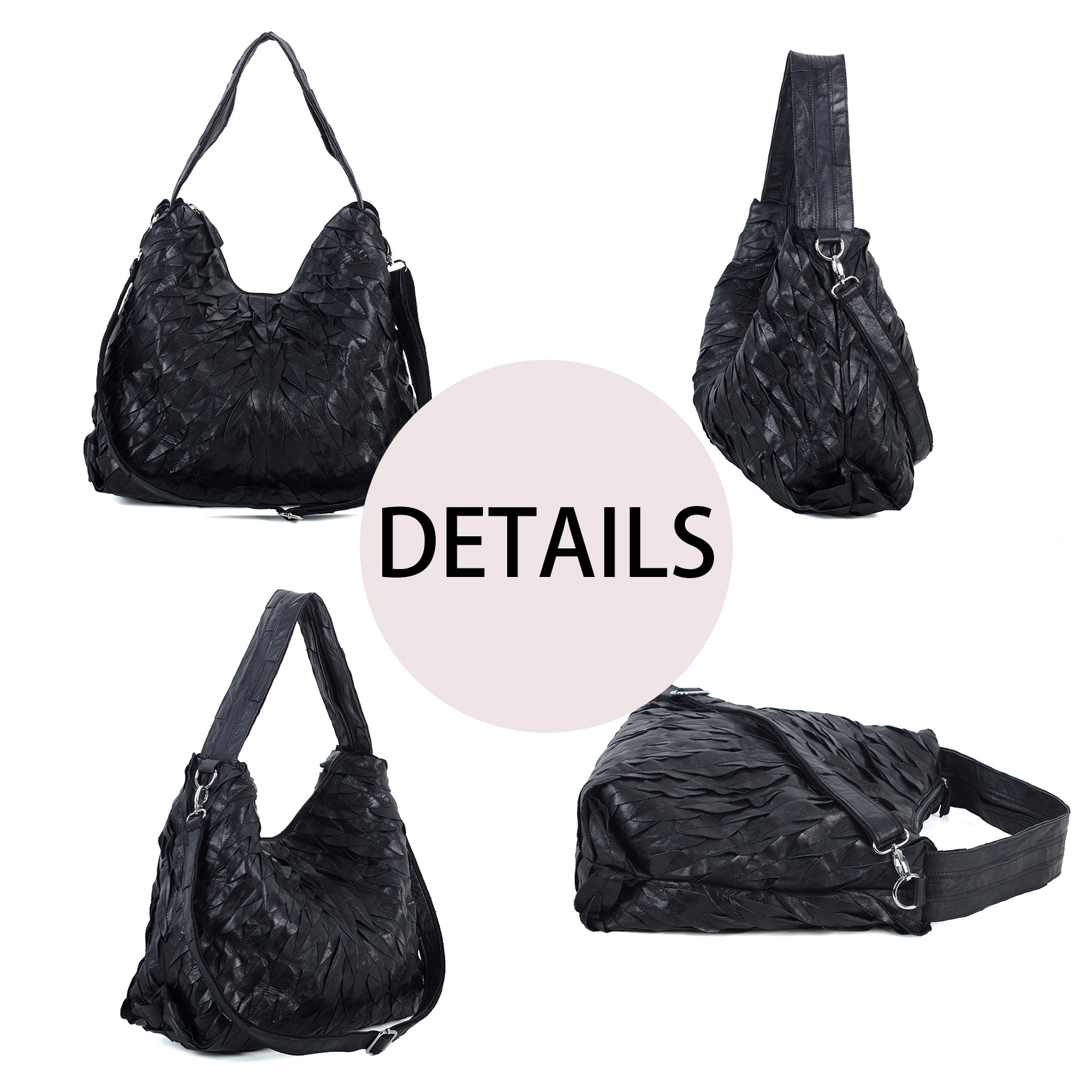 Genuine Leather Soft sheepskin panels handmade tote bag 4