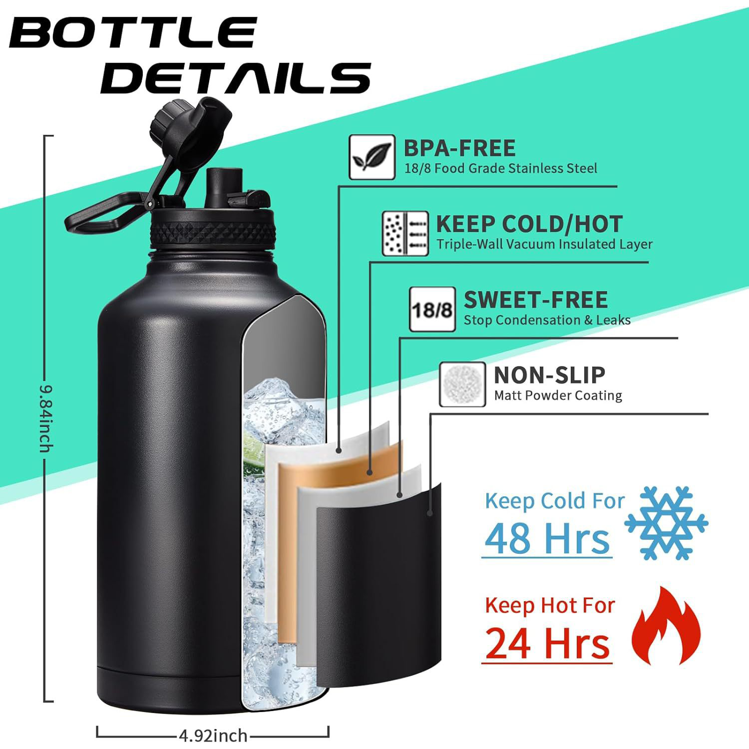 64oz Stock outdoor working camping trip vacuum thermo bottle, custom water bottle with logo imprint 14