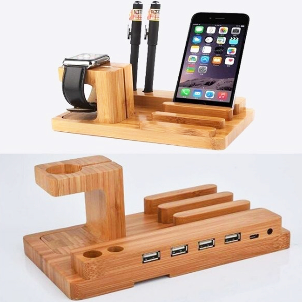 Bamboo Multi-Device Charging Dock & Organizer 3