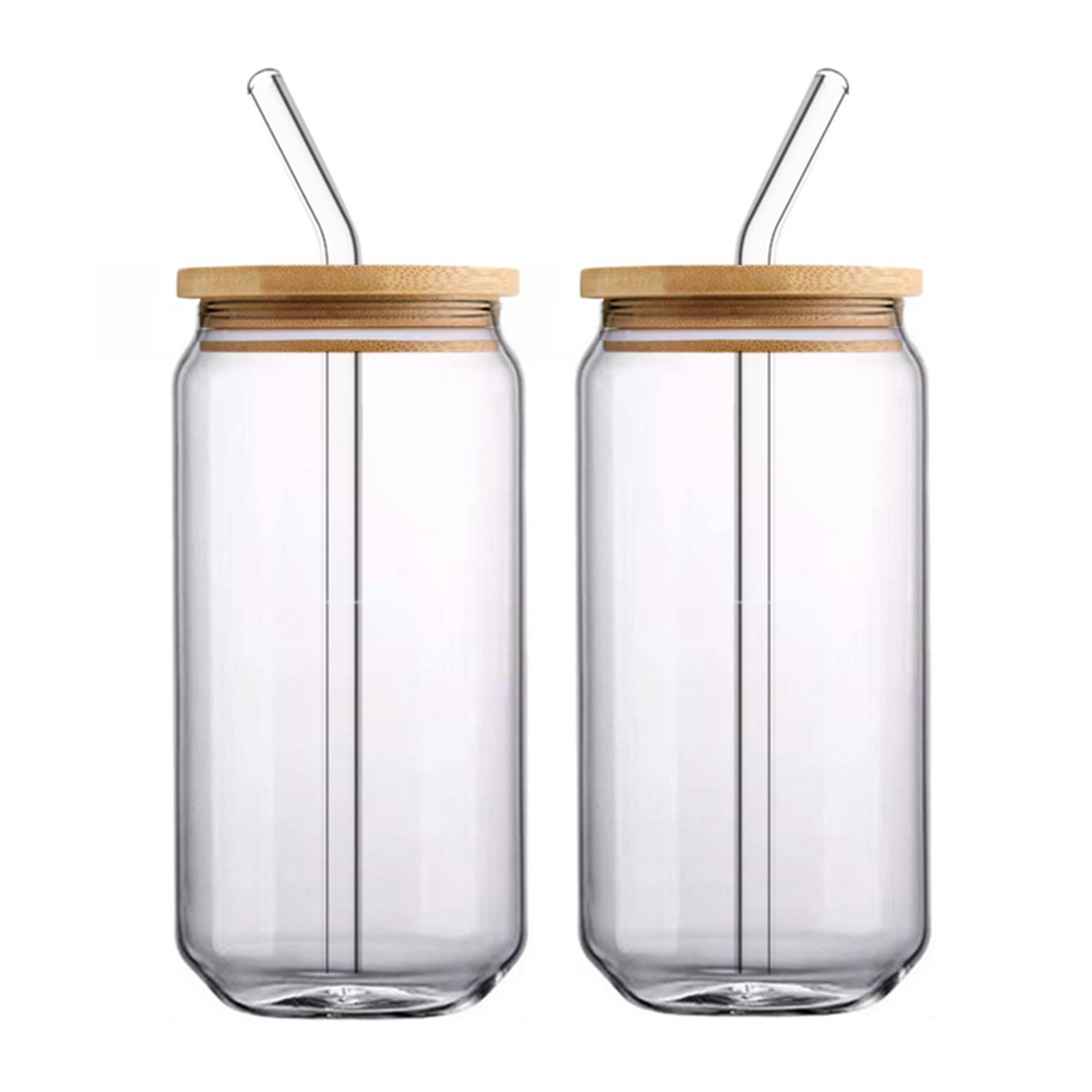 12Oz Clear Glasses Water Bottle With Wooden Lid And Straw 2