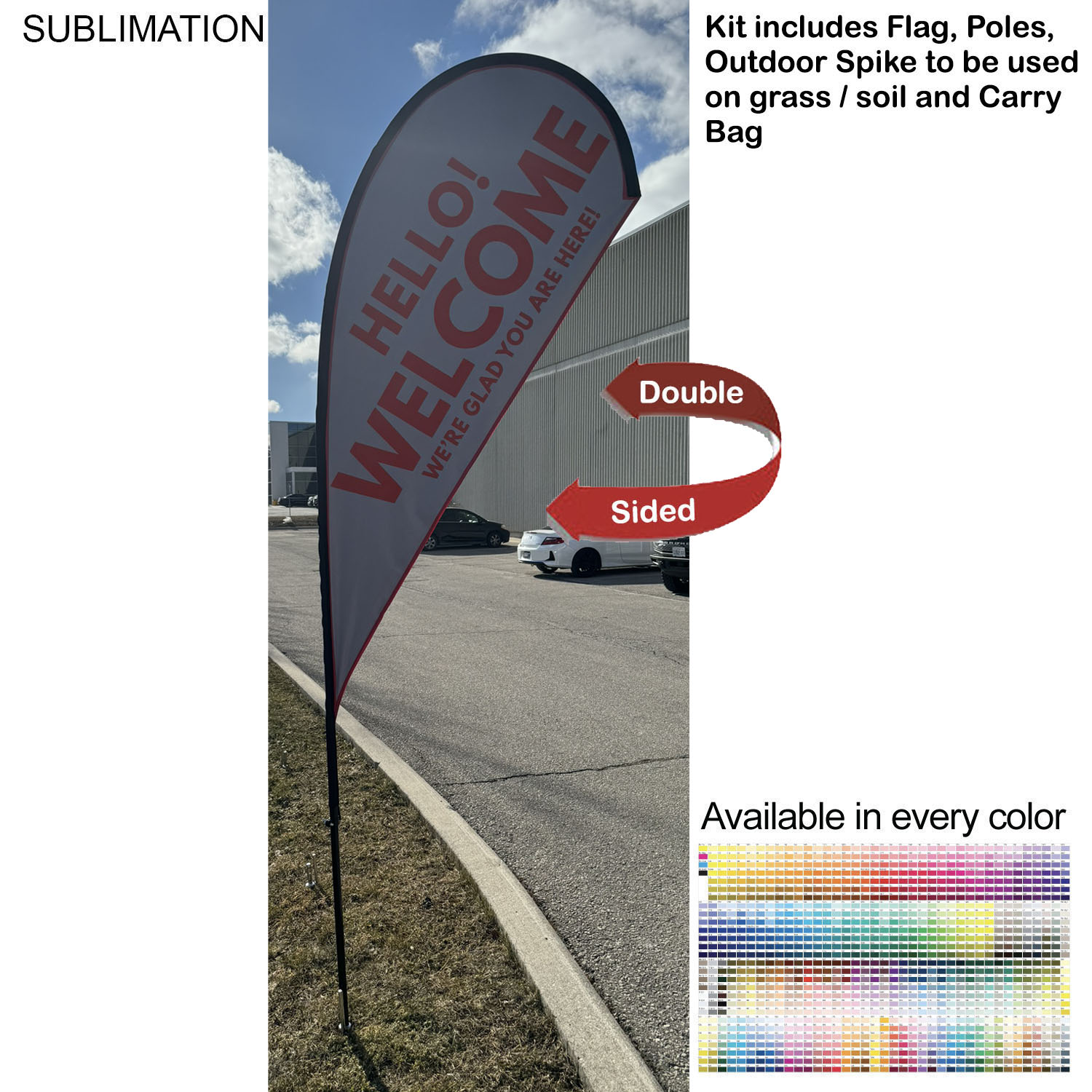 9' Small Tear Drop Flag Kit, Full Color Graphics Double Sided, Outdoor Spike base and Bag Included 13
