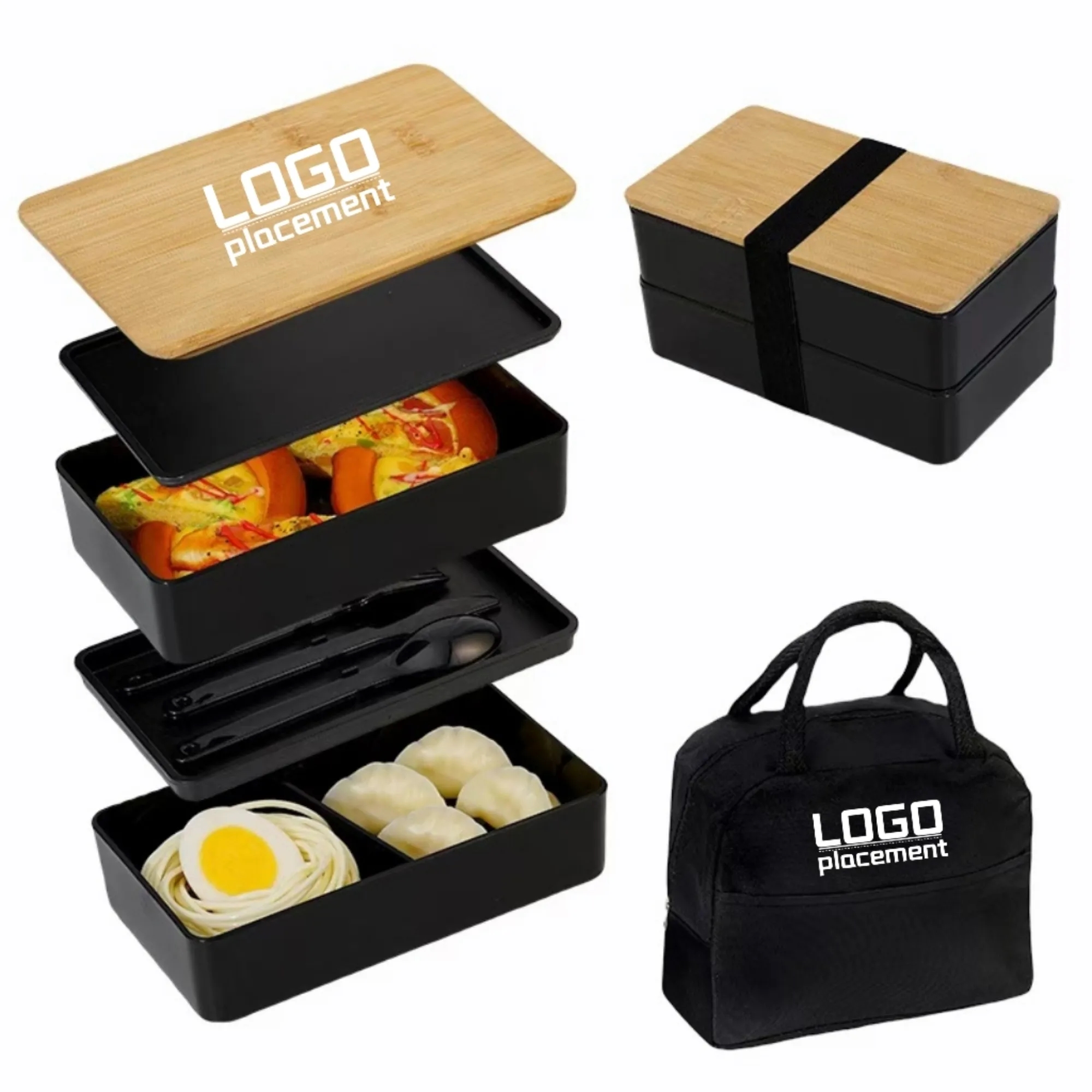 Wheat Straw Double-Layer Bento Box With Bamboo Lid