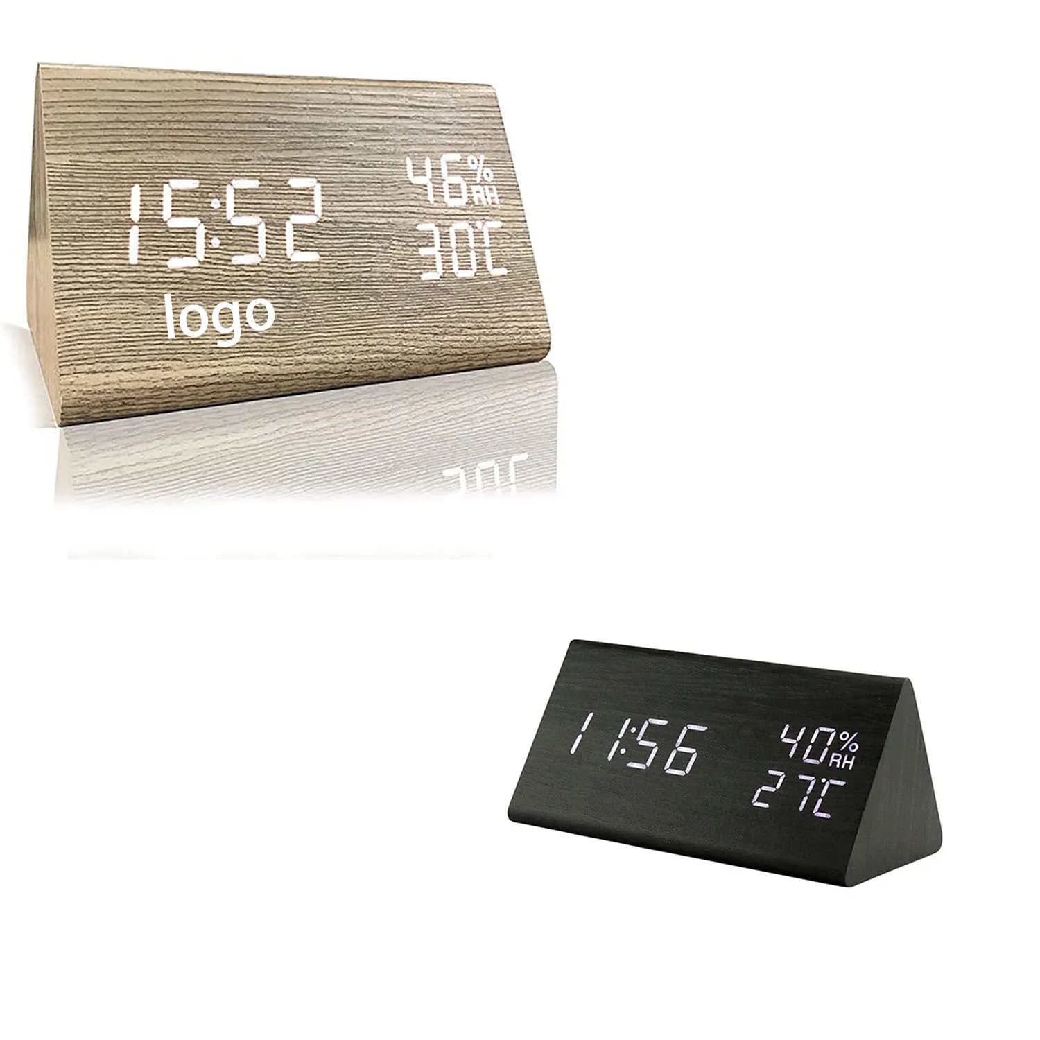 Humidity Temperature Wood Alarm Clock 2