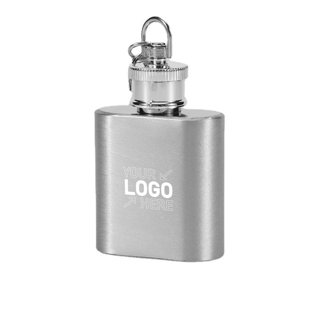 Mini 1oz stainless steel flask with keychain