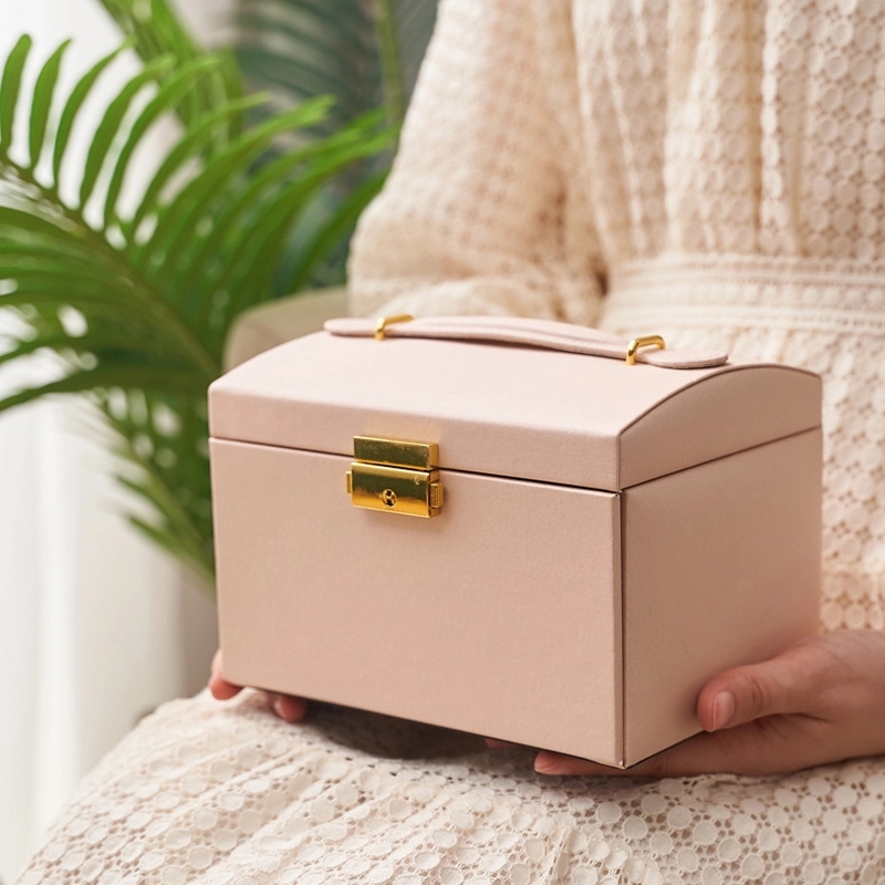 Custom 3-Layer PU Jewelry Organizer Box with Mirror / Hook 7
